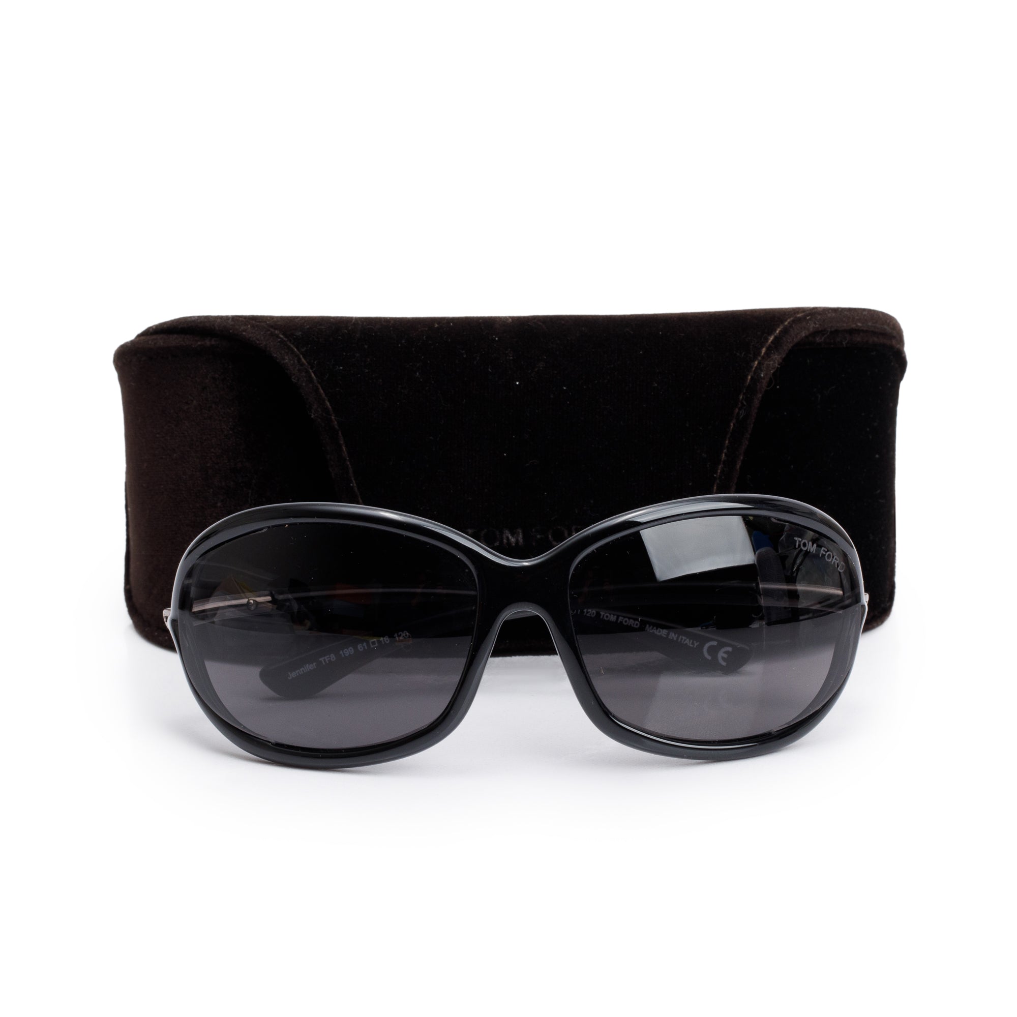 Tom Ford TF8 Black Acetate Jennifer Oval Sunglasses w/ Case