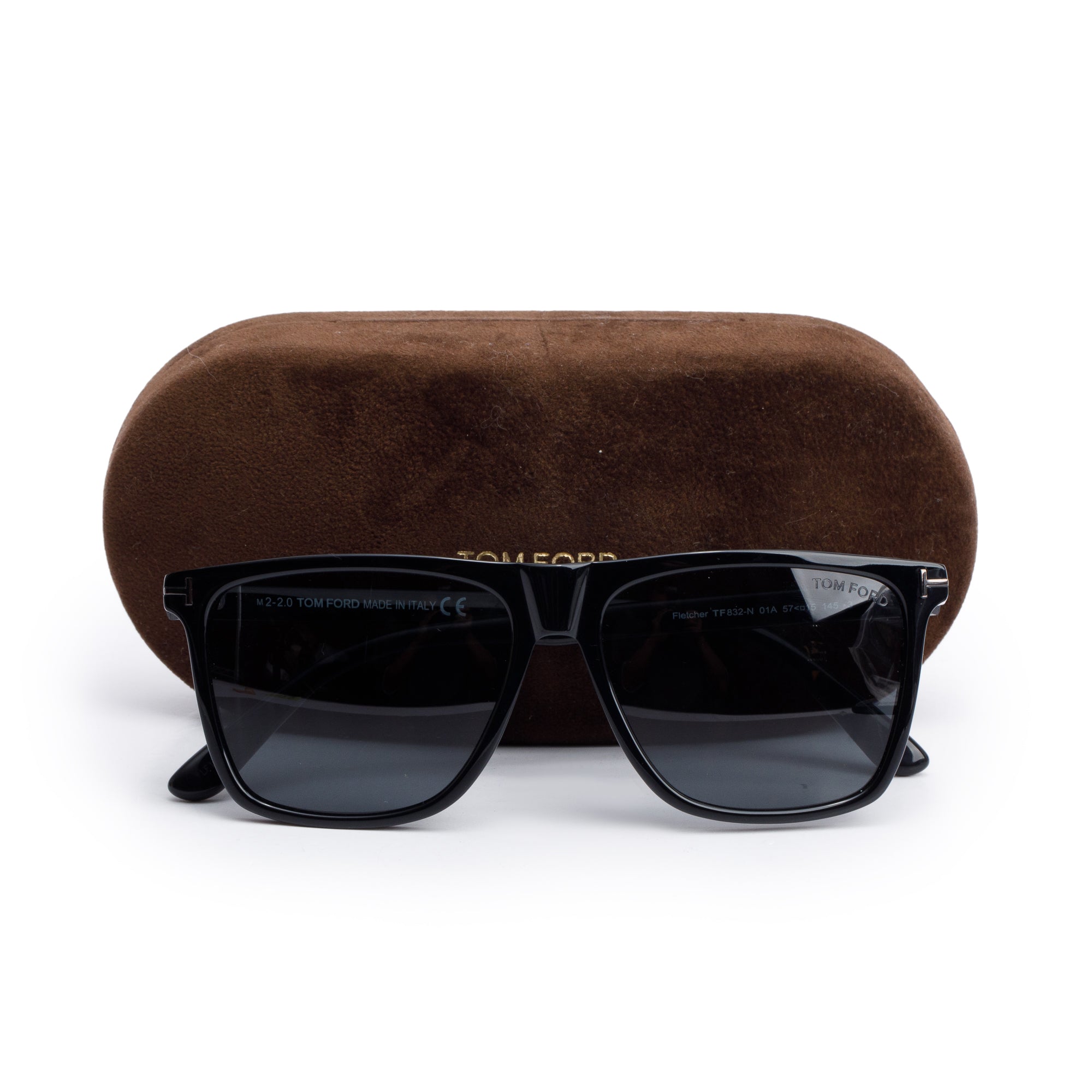 Tom Ford TF832-N Black Acetate Fletcher Square Sunglasses w/ Case