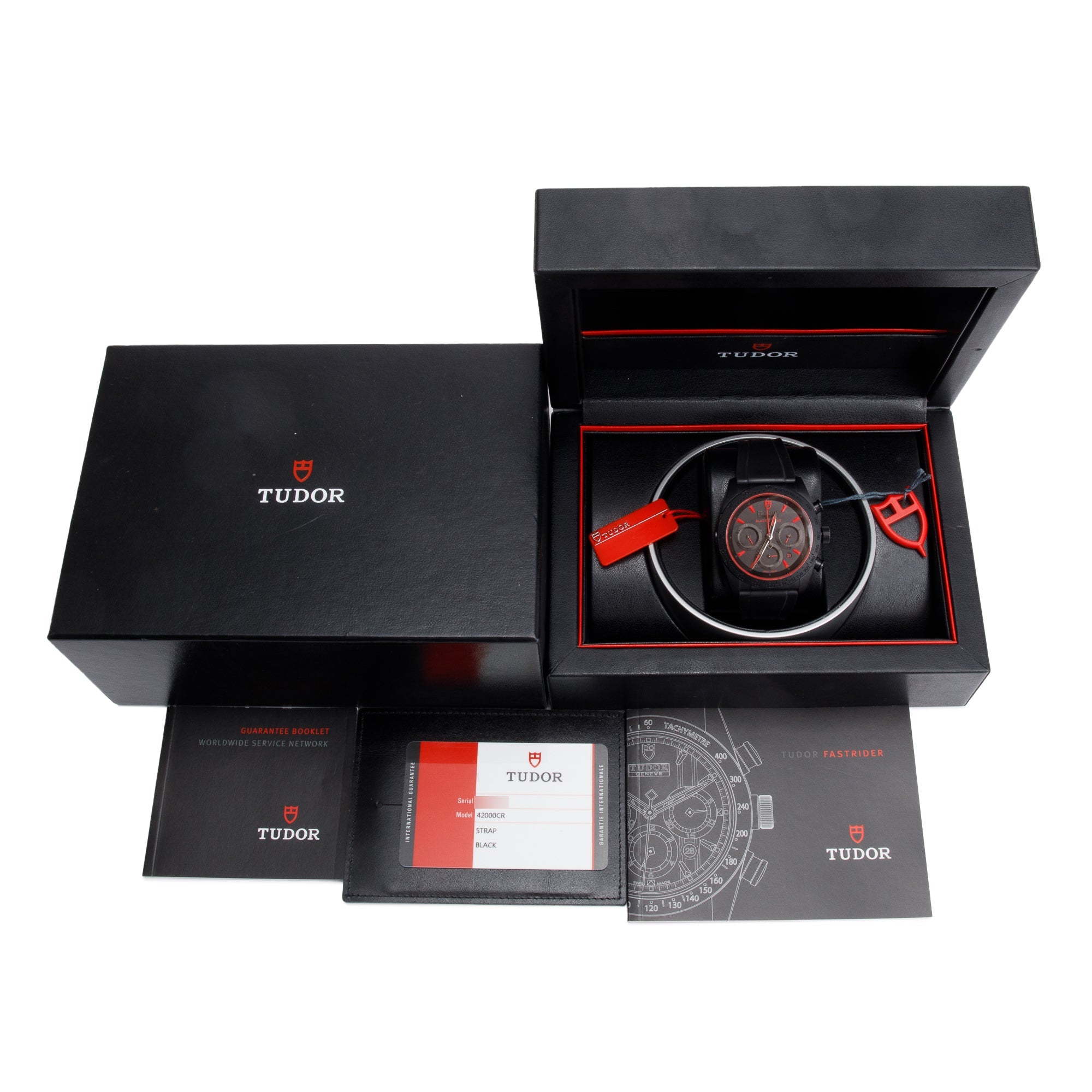 Tudor Black Ceramic Fastrider Black Shield Red Dial 42 MM Chronograph Automatic Watch 42000CR w/ Box & Papers