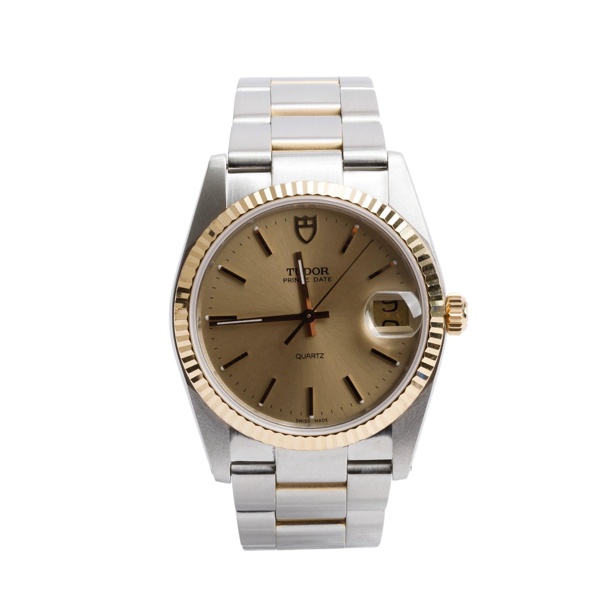 Tudor Stainless Steel & 14k Yellow Gold Prince Oysterdate 34 MM Quartz Watch w/ Papers