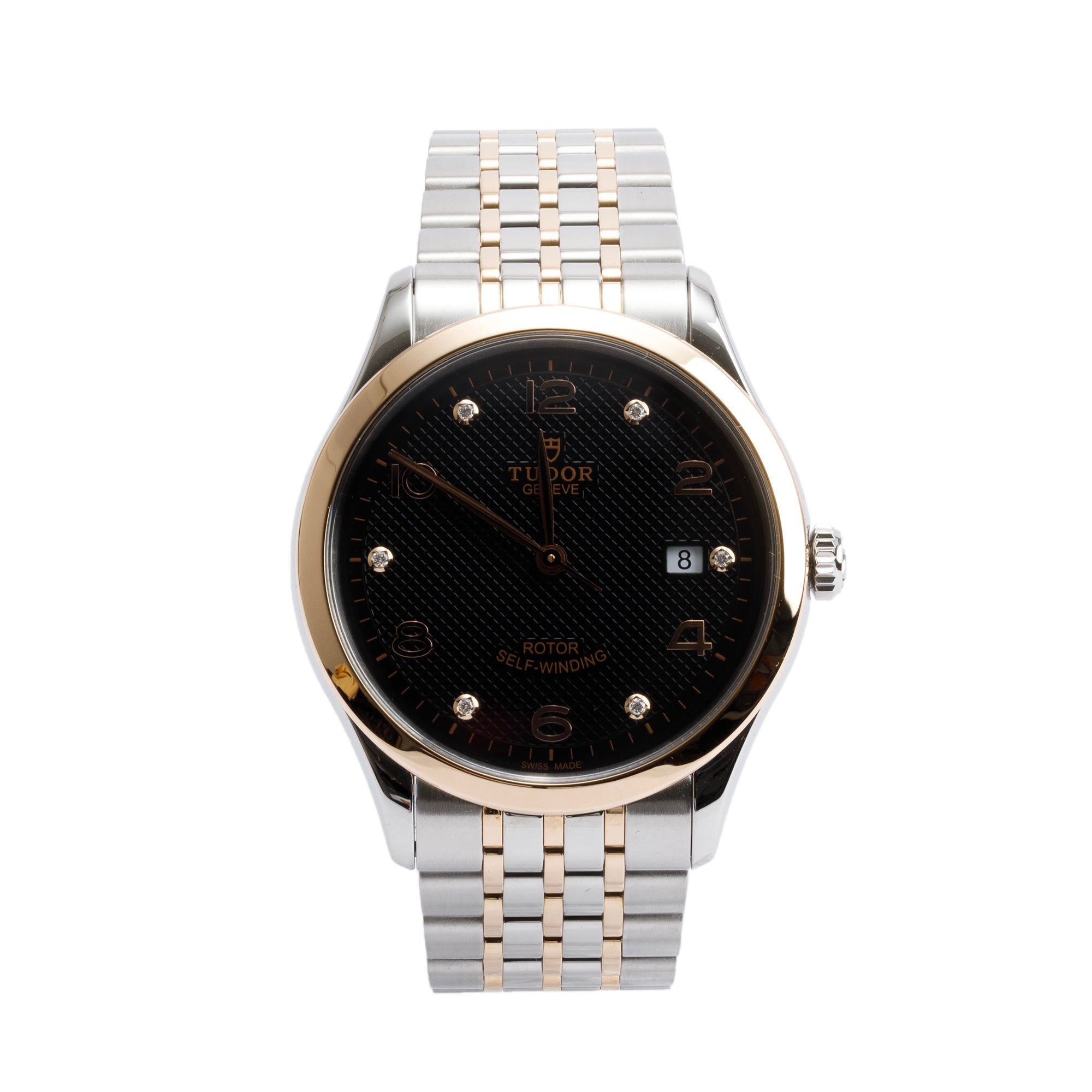 Tudor Stainless Steel & 18k Rose Gold Diamond Dial 1926 39 MM Automatic Watch 91551 w/ Box & Papers