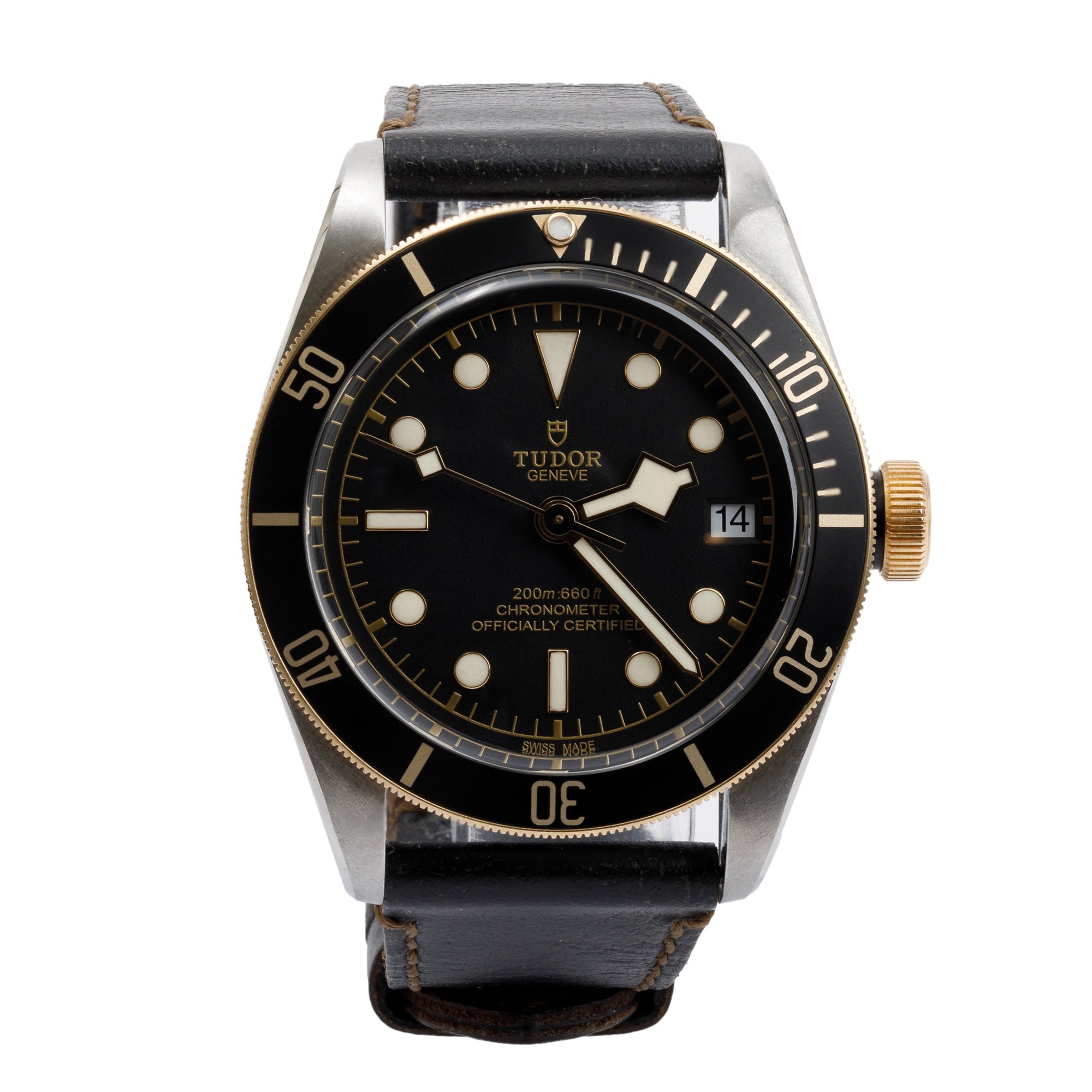 Tudor Stainless Steel & 18k Yellow Gold Black Bay 41 MM Automatic Watch w/ Box, Papers, Extra Strap