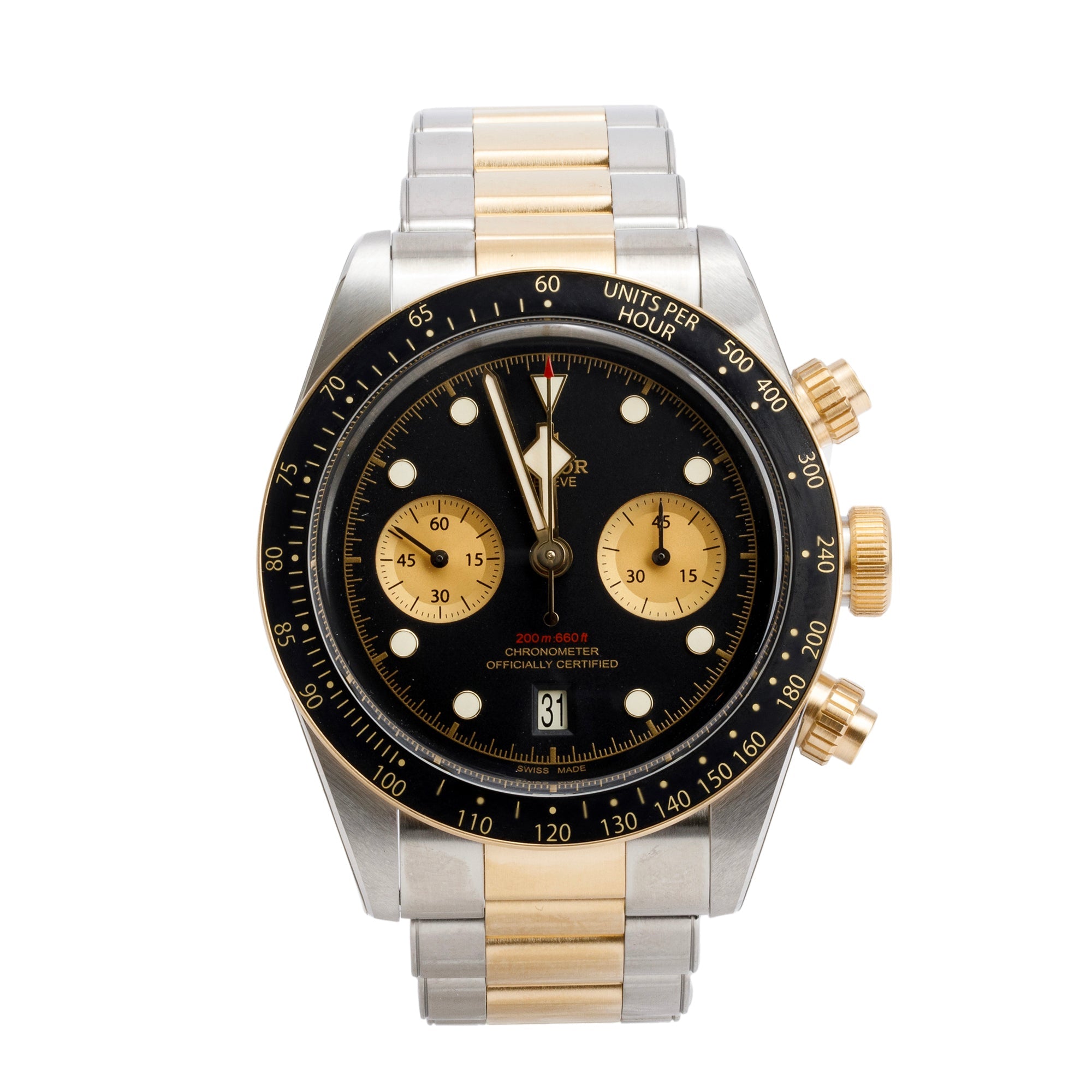 Tudor Stainless Steel & 18k Yellow Gold Black Bay Chronograph 41 MM Automatic Watch 79363N w/ Box & Papers