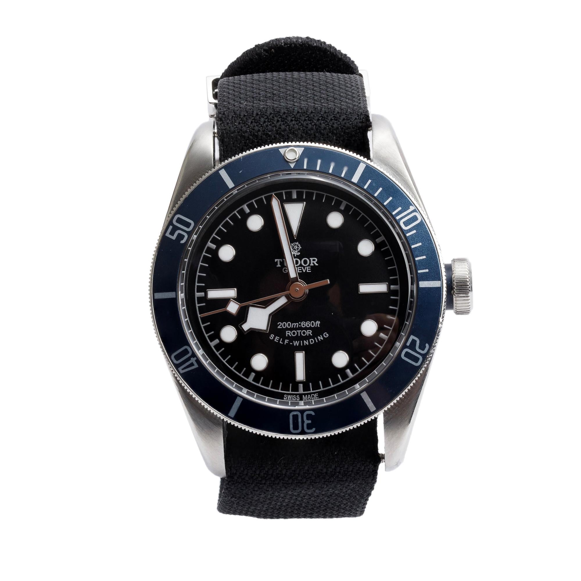 Tudor Stainless Steel Black Bay Heritage 41 MM Automatic Watch 79220B w/ Box, Papers & Extra Leather Strap