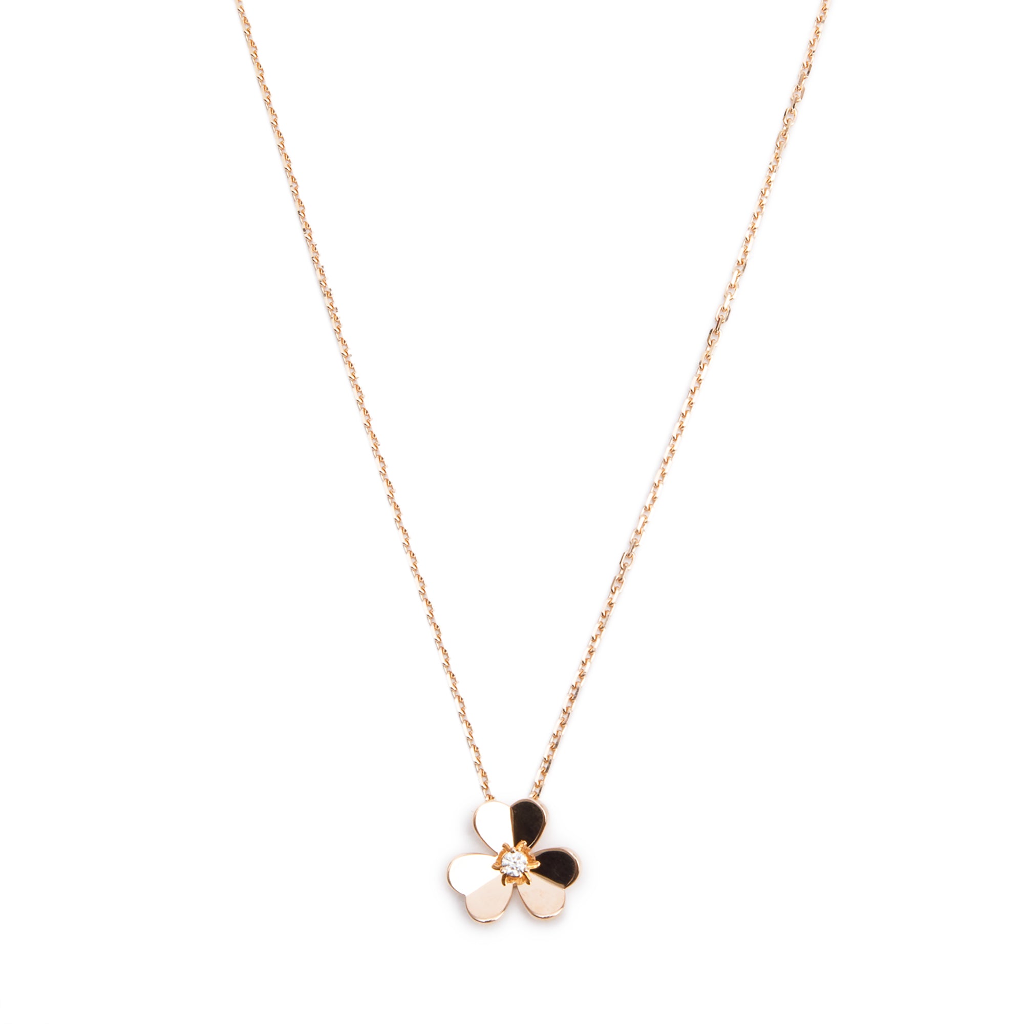 Van Cleef & Arpels 2024 18k Rose Gold Diamond Frivole Pendant Necklace,Small Model w/ Box, Receipt & Certificate