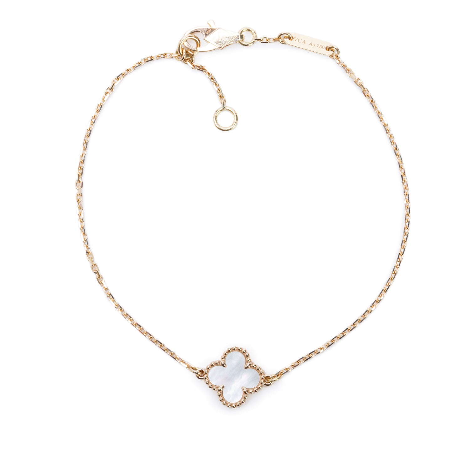 Van Cleef & Arpels 2026 18k Yellow Gold Sweet Alhambra 1 Motif Mother of Pearl Bracelet w/ Box & Certificate
