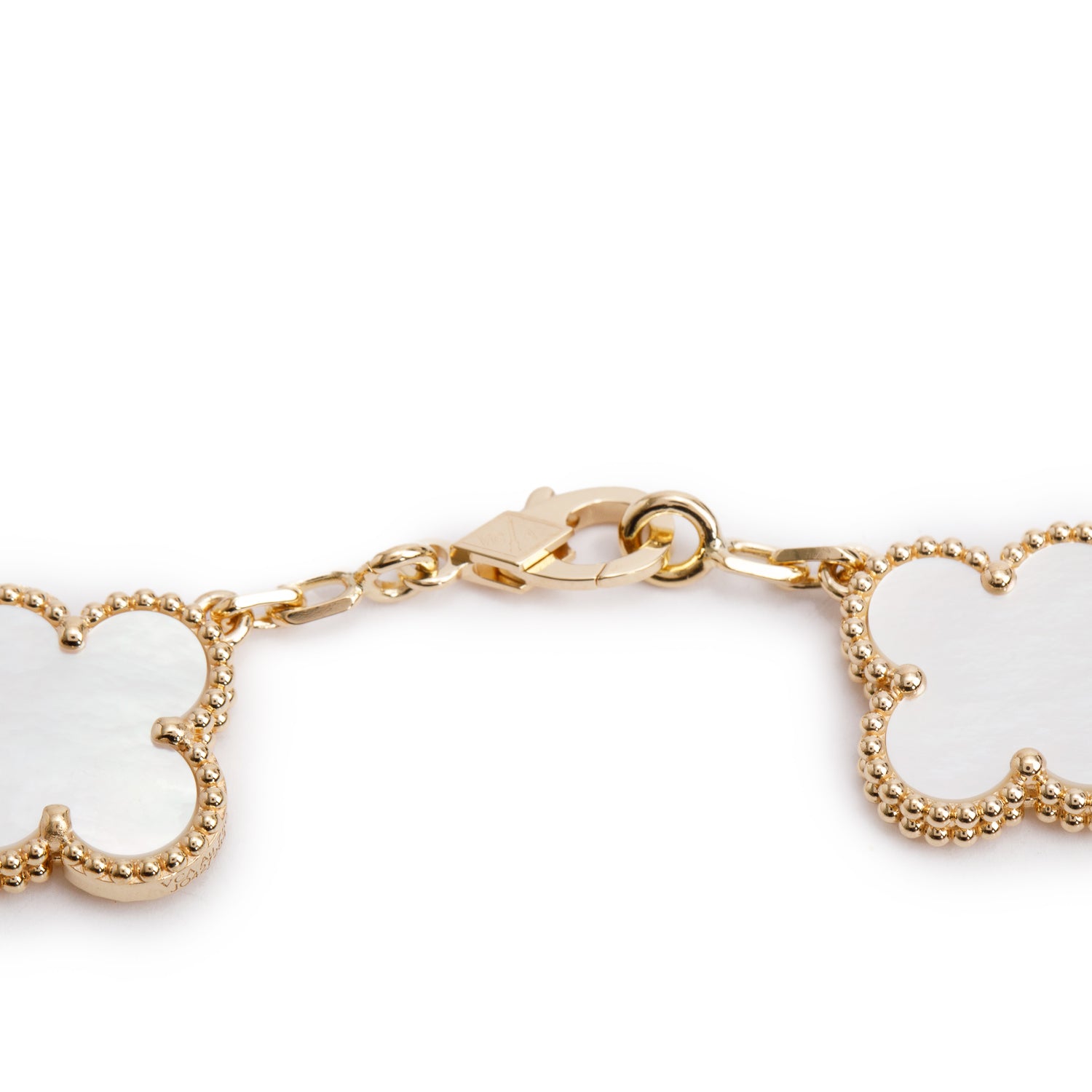 Van Cleef & Arpels 2025 18k Yellow Gold Vintage Alhambra 5 Motif Mother of Pearl Bracelet w/ Box, Receipt & Certificate
