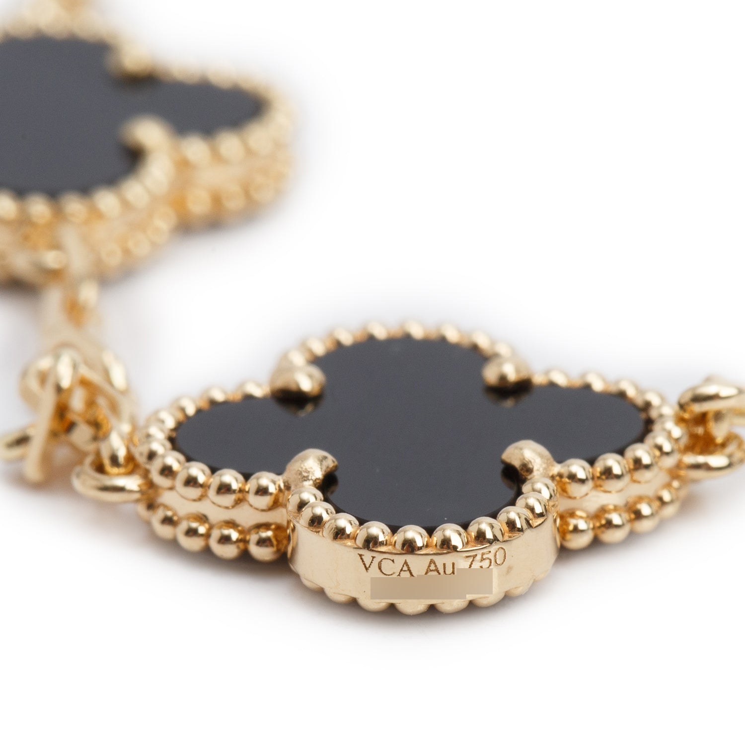 Van Cleef & Arpels 2026 18k Yellow Gold Vintage Alhambra 5 Motif Onyx Bracelet w/ Box & Certificate