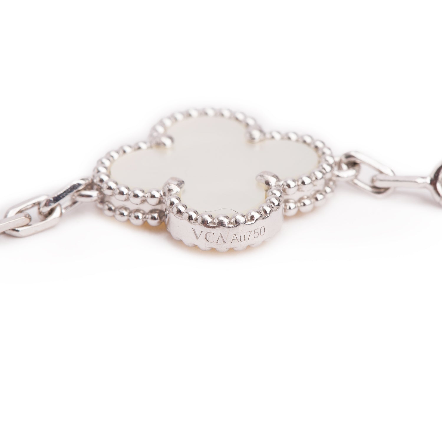 Van Cleef & Arpels 2023 18k White Gold Vintage Alhambra 5 Motif Mother of Pearl Bracelet w/ Box & Certificate