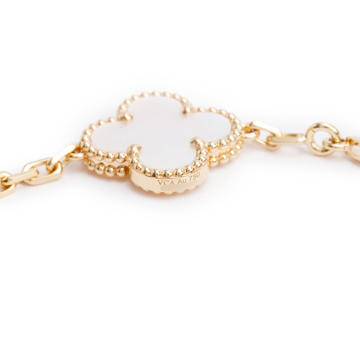 Van Cleef & Arpels 2025 18k Yellow Gold Vintage Alhambra 5 Motif Mother of Pearl Bracelet w/ Box, Receipt & Certificate