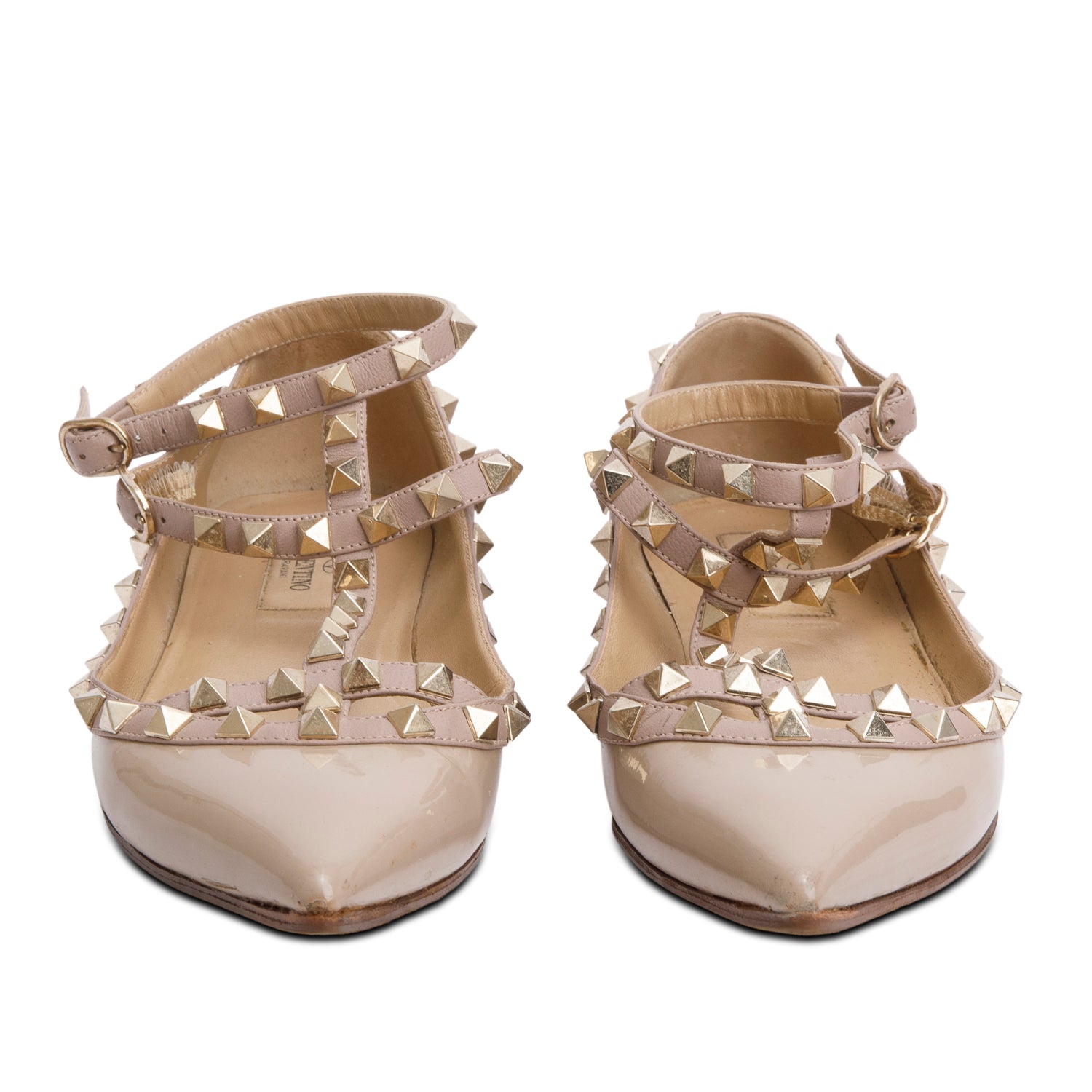 Valentino Beige Patent Leather Rockstud Ballet Flats, Size 37