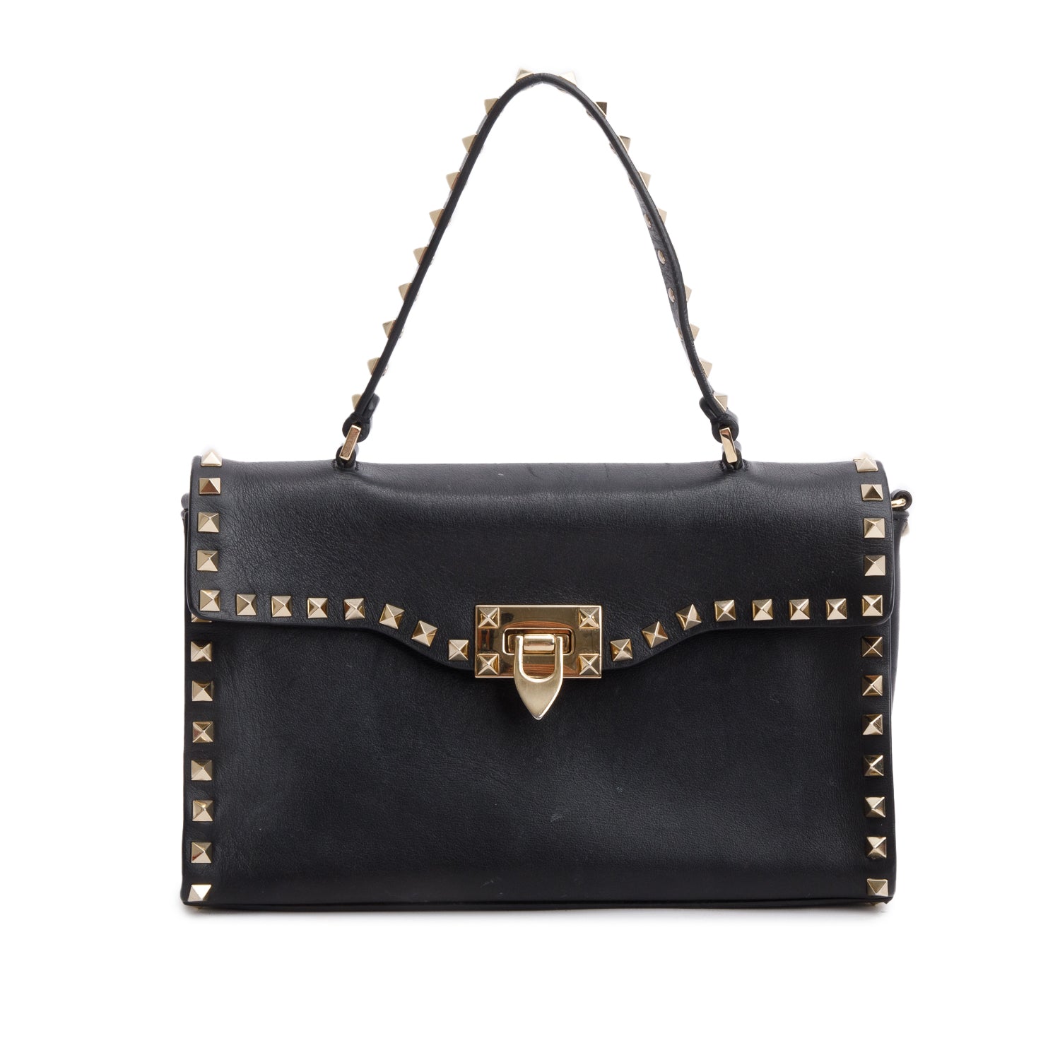 Valentino Black Smooth Calfskin Rockstud Top Handle Bag w/ Strap