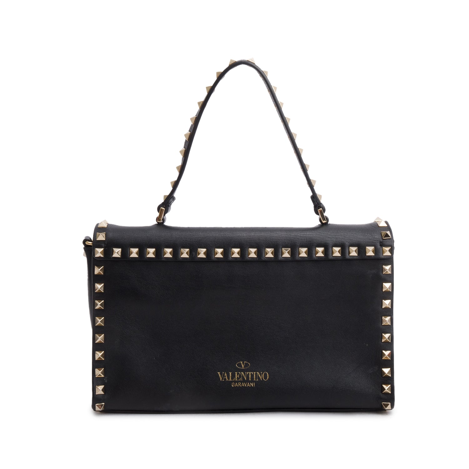 Valentino Black Smooth Calfskin Rockstud Top Handle Bag w/ Strap