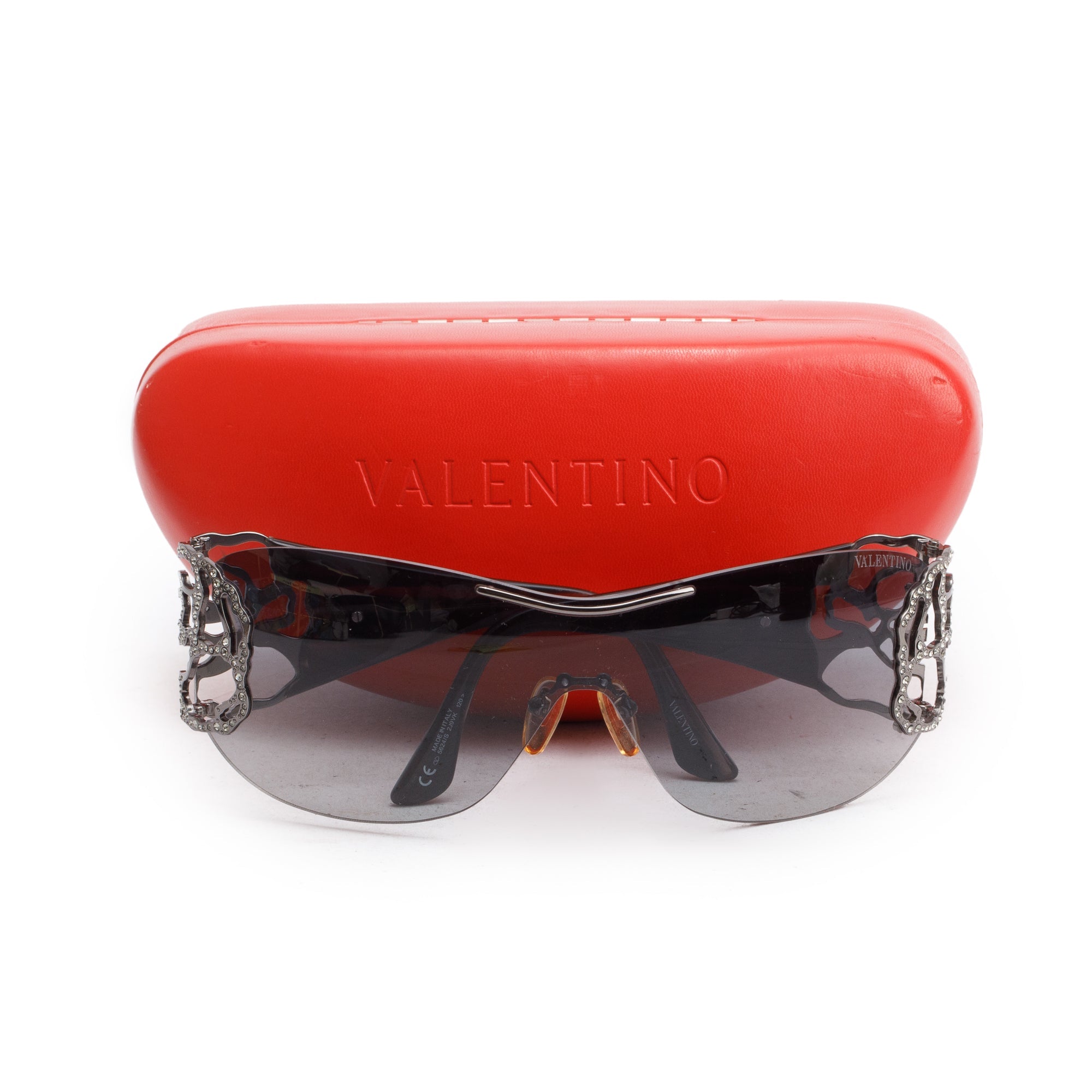 Valentino 5624/S Black Acetate Crystal Flower Shield Sunglasses w/ Case