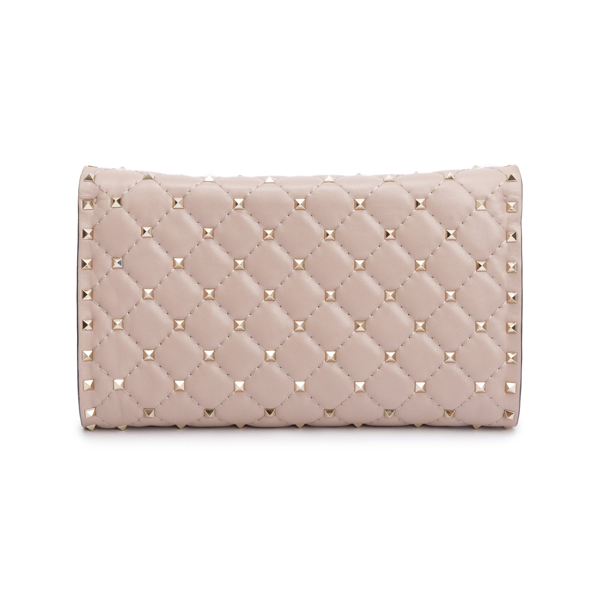 Valentino Beige Calfskin Leather Rockstud Spike Wallet On Chain