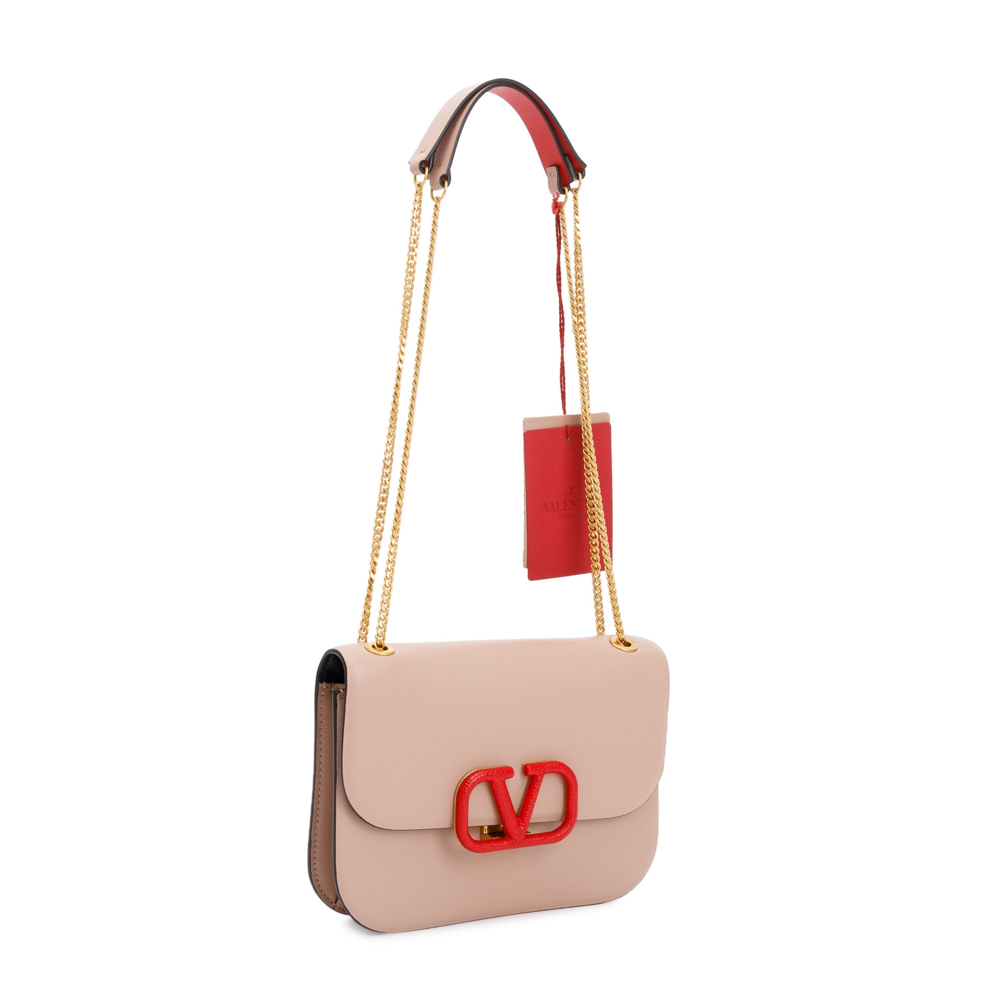 Valentino Beige Calfskin Leather Small V-Lock Shoulder Bag