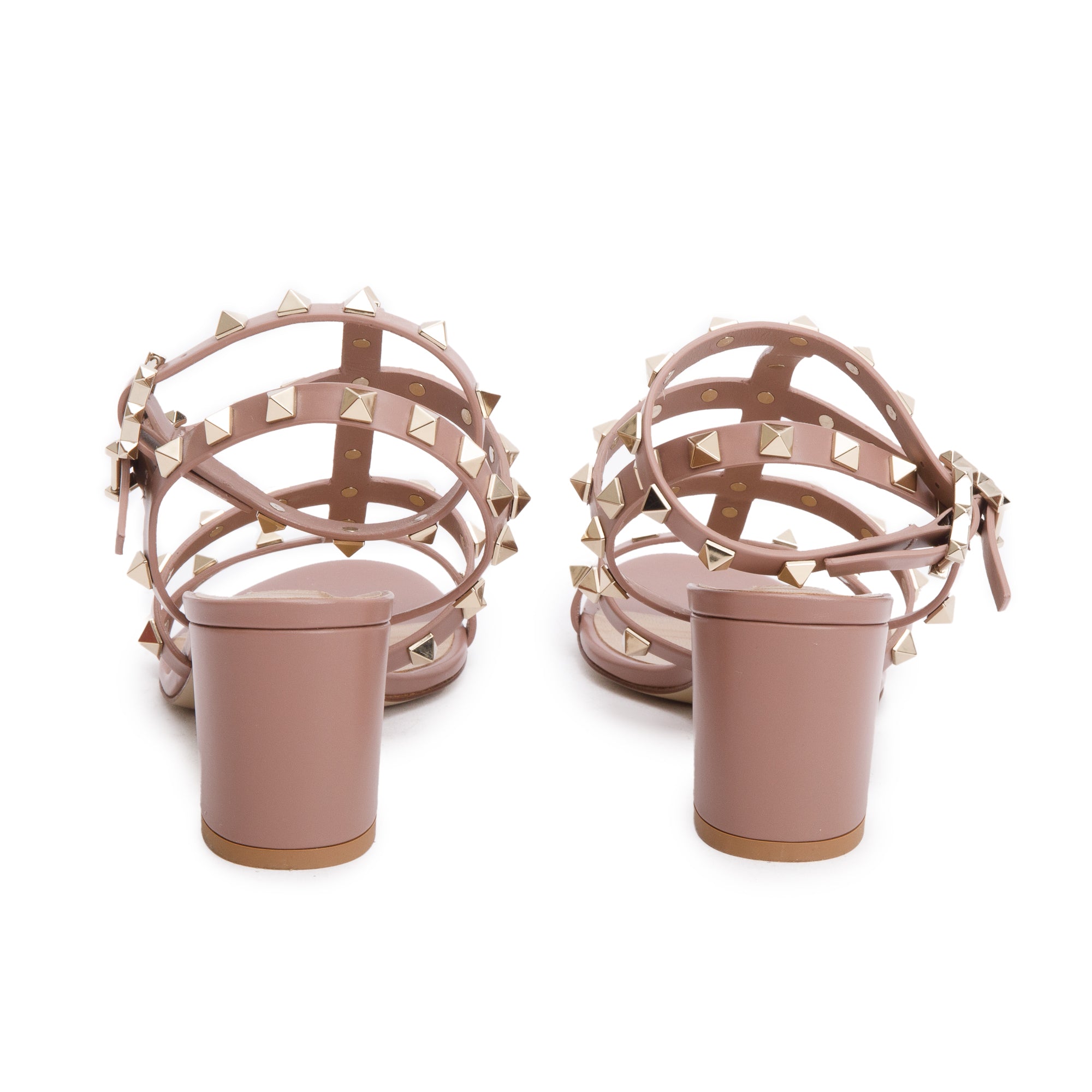 Valentino Beige Calfskin Rockstud Ankle Strap Sandals, Size 37 w/ Box
