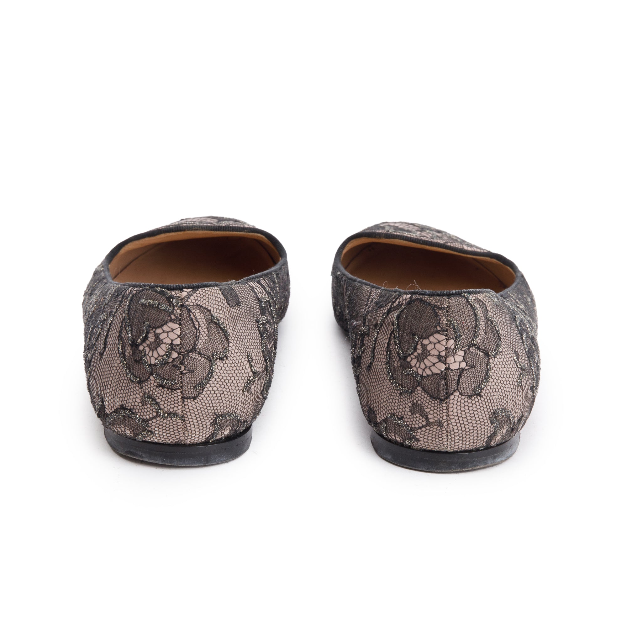 Valentino Beige Glitter Lace Flat Loafers, Size 36