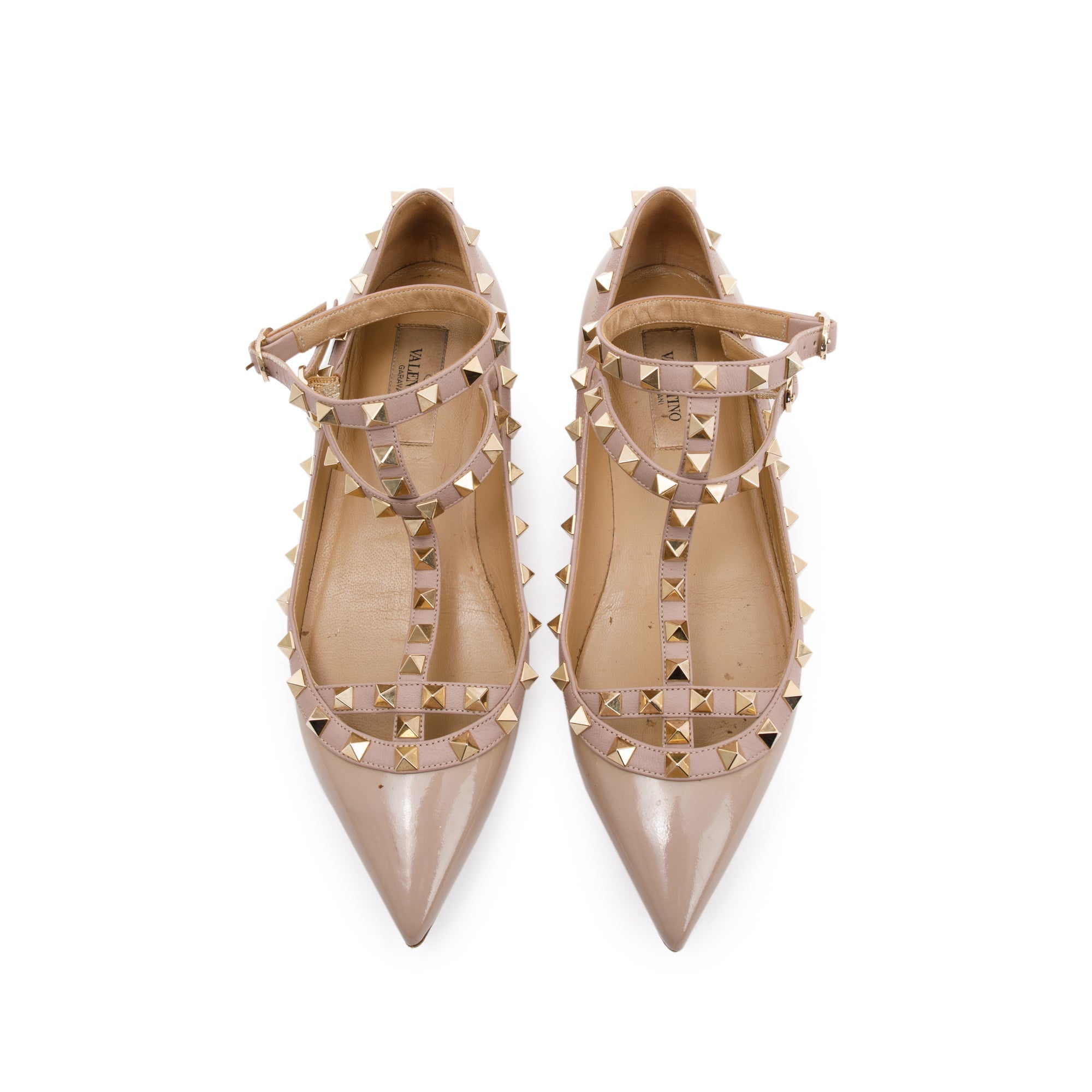 Valentino Beige Patent Leather Rockstud Sandals, Size 37.5