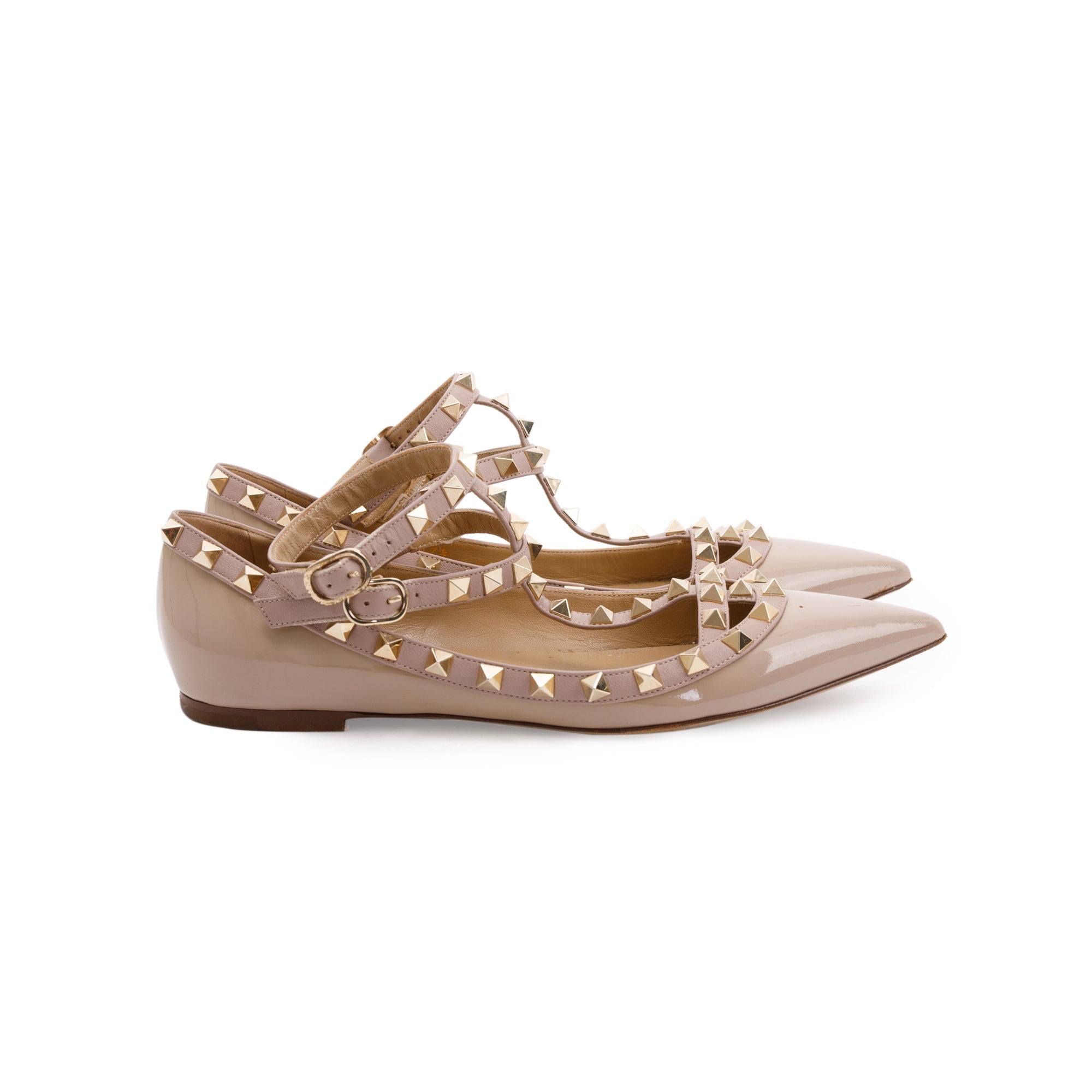 Valentino Beige Patent Leather Rockstud Sandals, Size 37.5