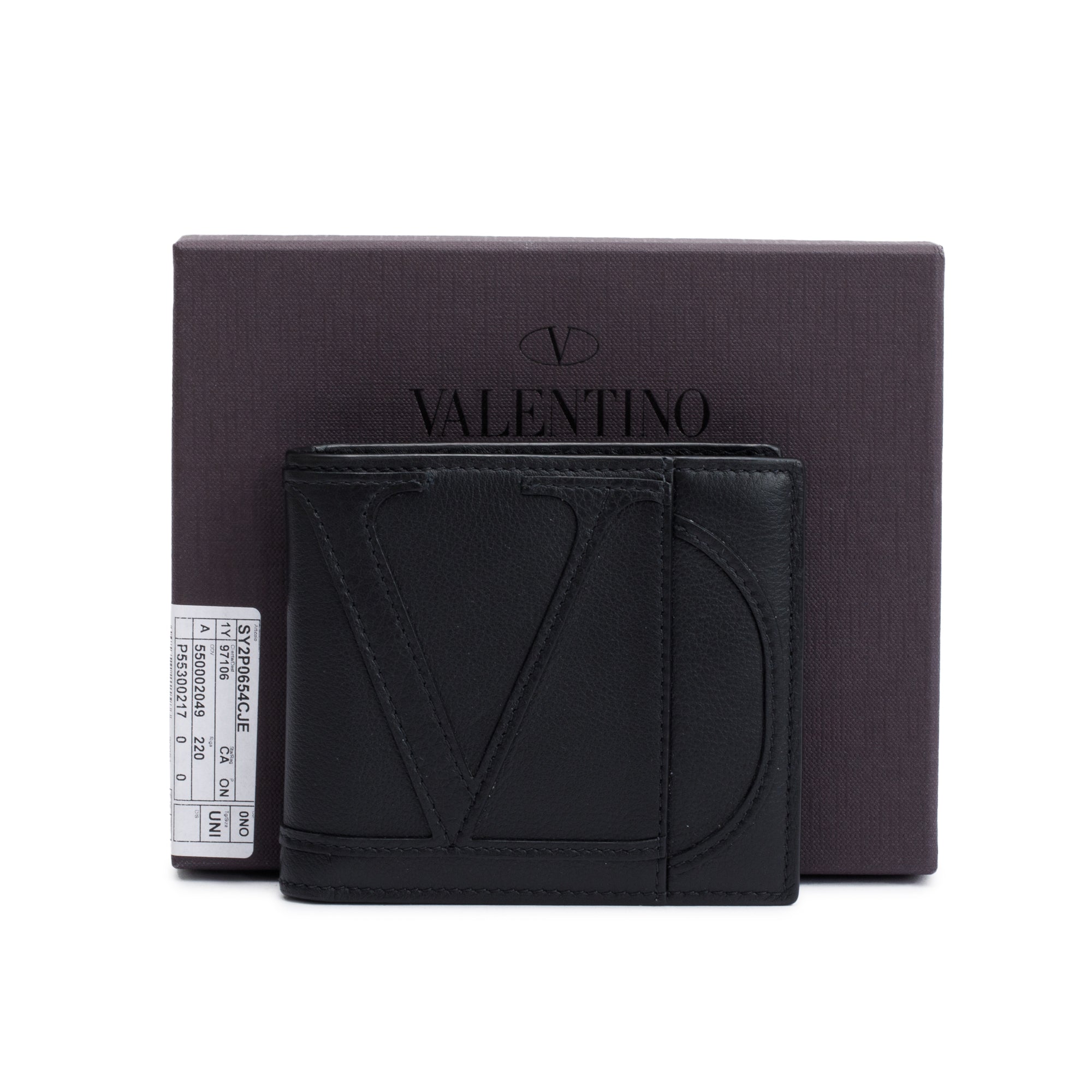 Valentino Black Calfskin Go Logo Bifold Wallet w/ Box