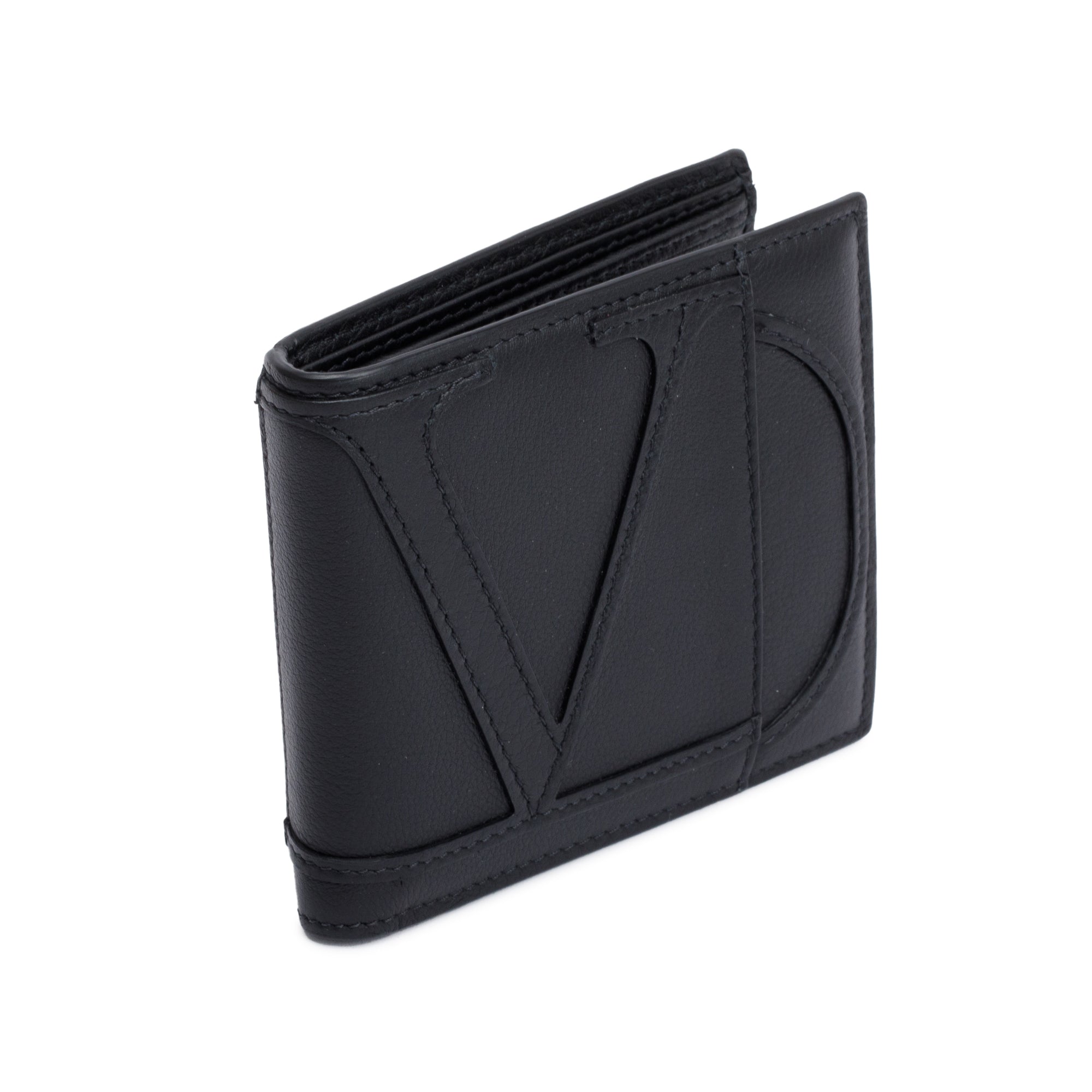 Valentino Black Calfskin Go Logo Bifold Wallet w/ Box