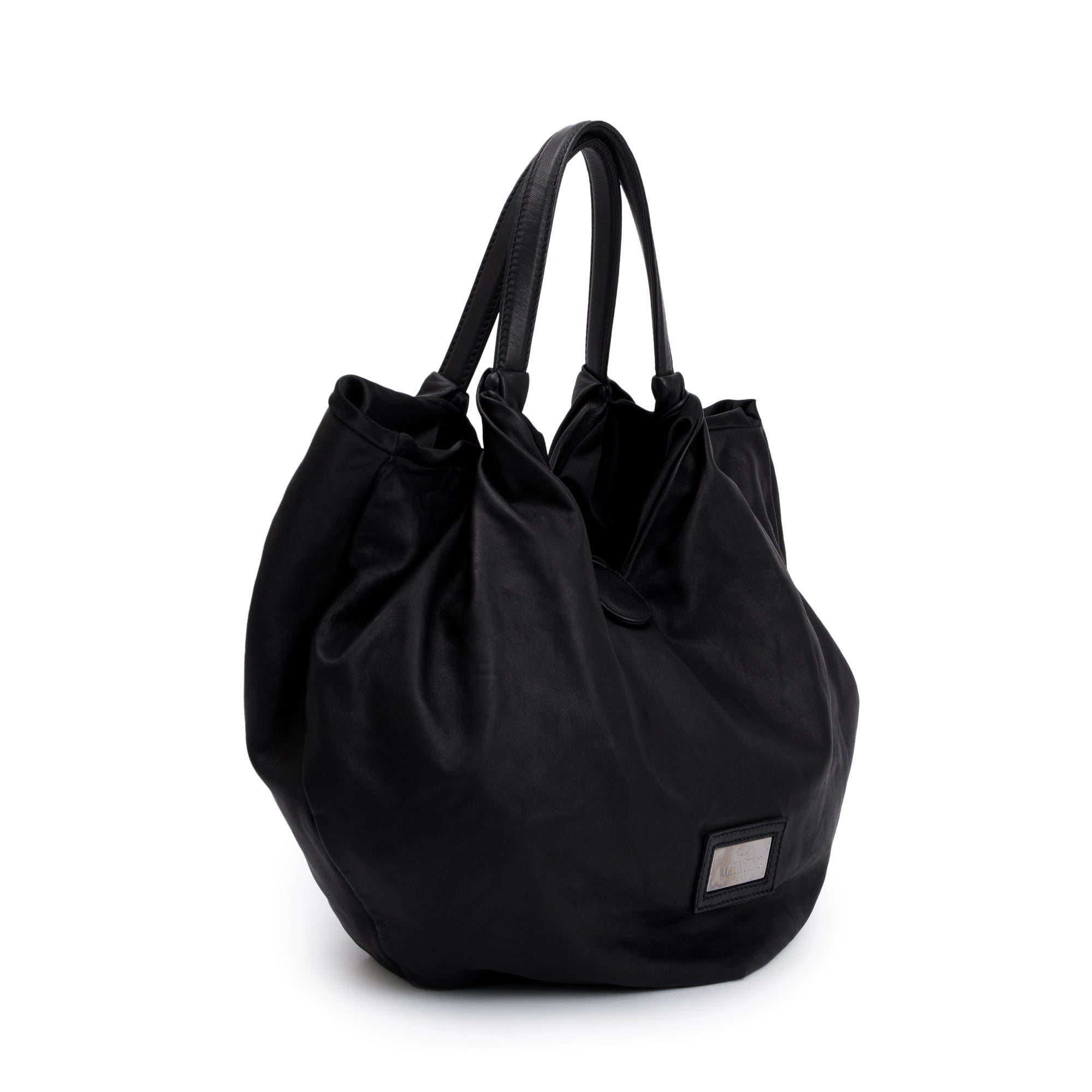 Valentino Black Calfskin Leather Bow Hobo