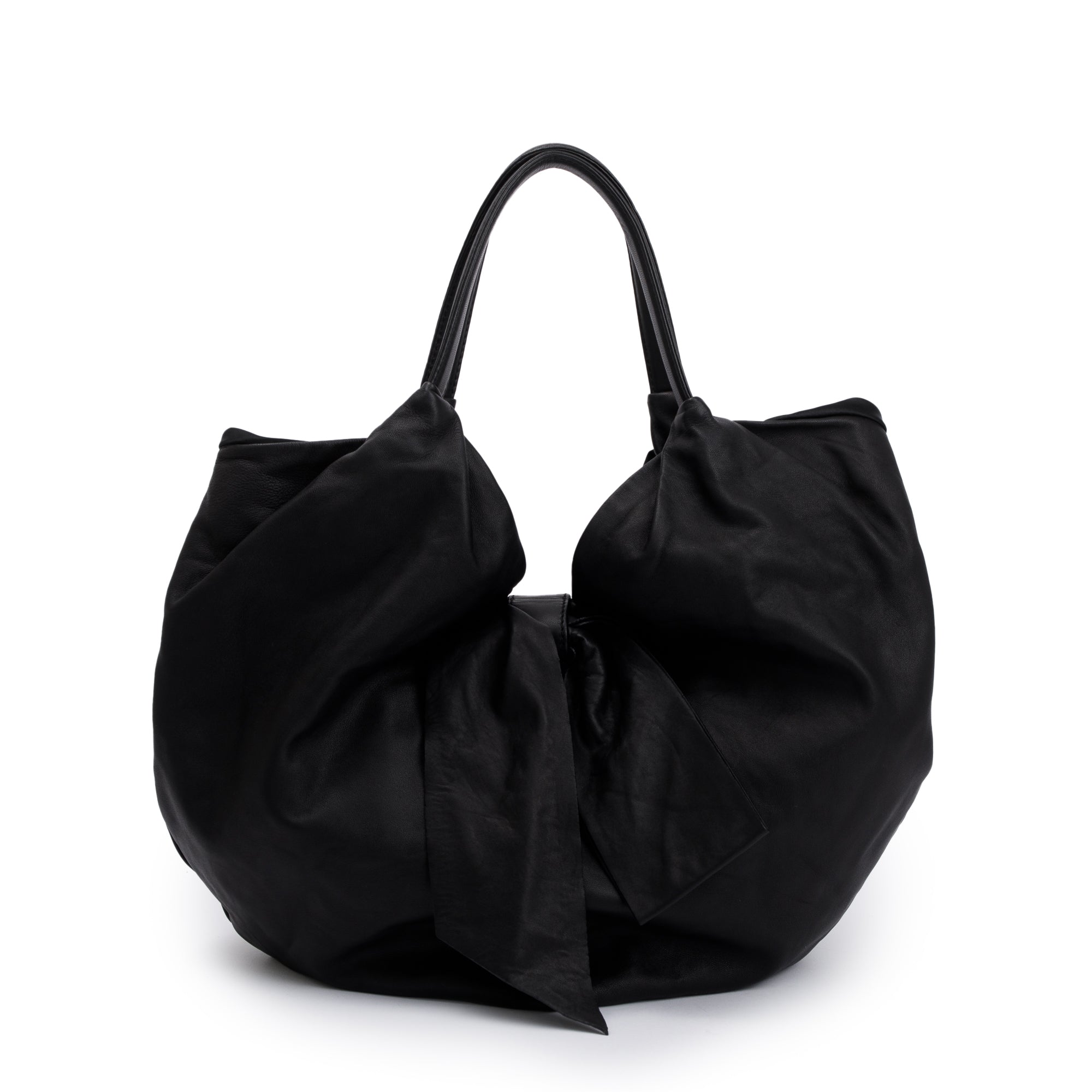 Valentino Black Calfskin Leather Bow Hobo