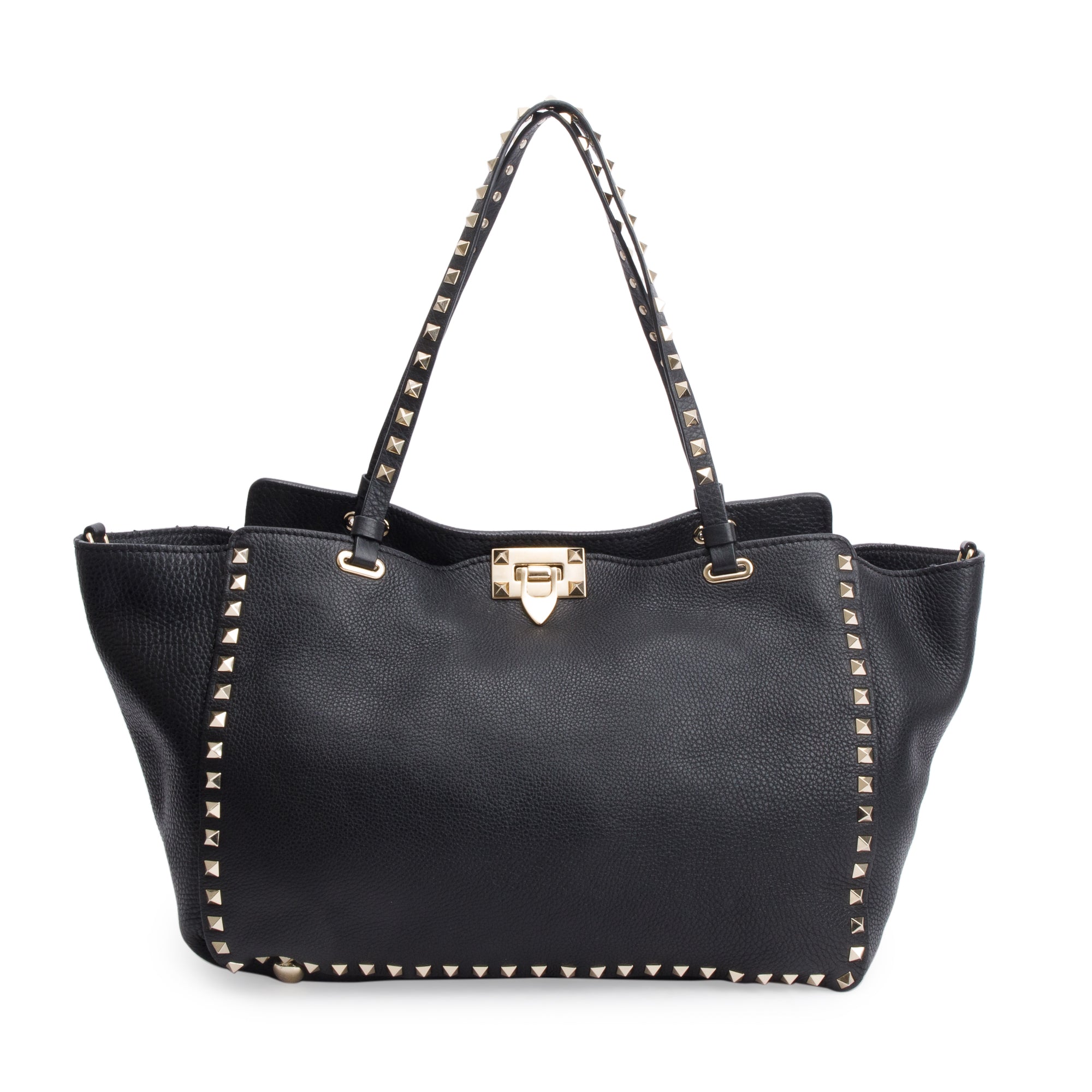 Valentino Black Calfskin Leather Medium Rockstud Tote Bag w/ Strap