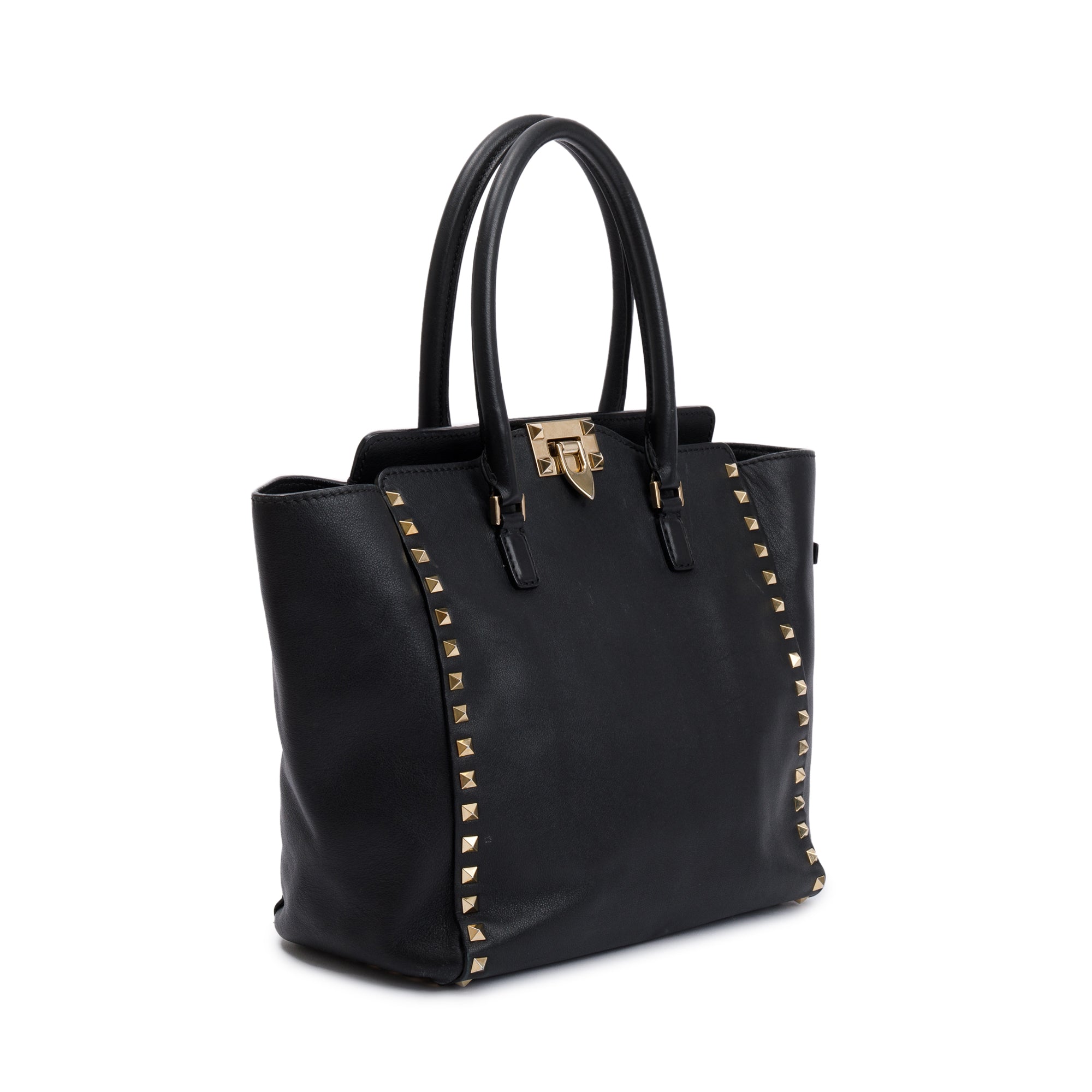 Valentino Black Calfskin Leather Medium Rockstud Tote Bag w/ Strap