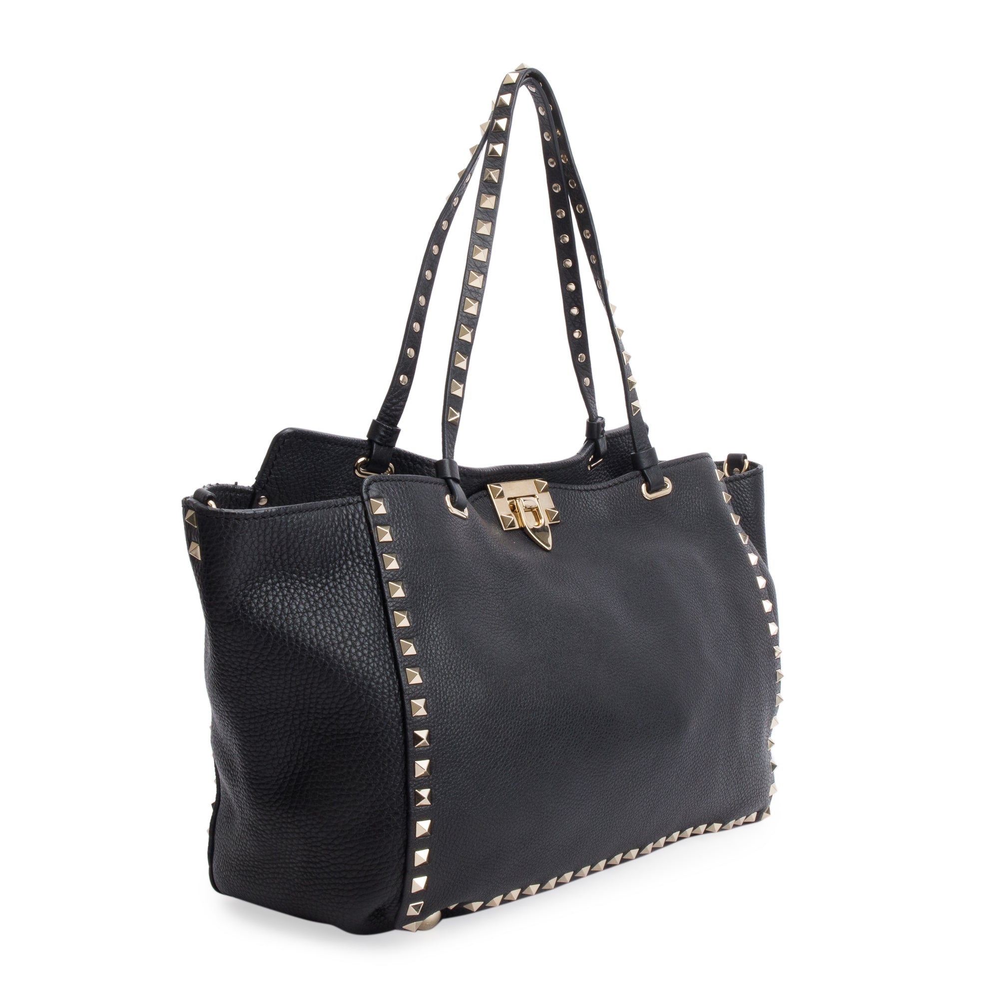 Valentino Black Calfskin Leather Medium Rockstud Tote Bag w/ Strap