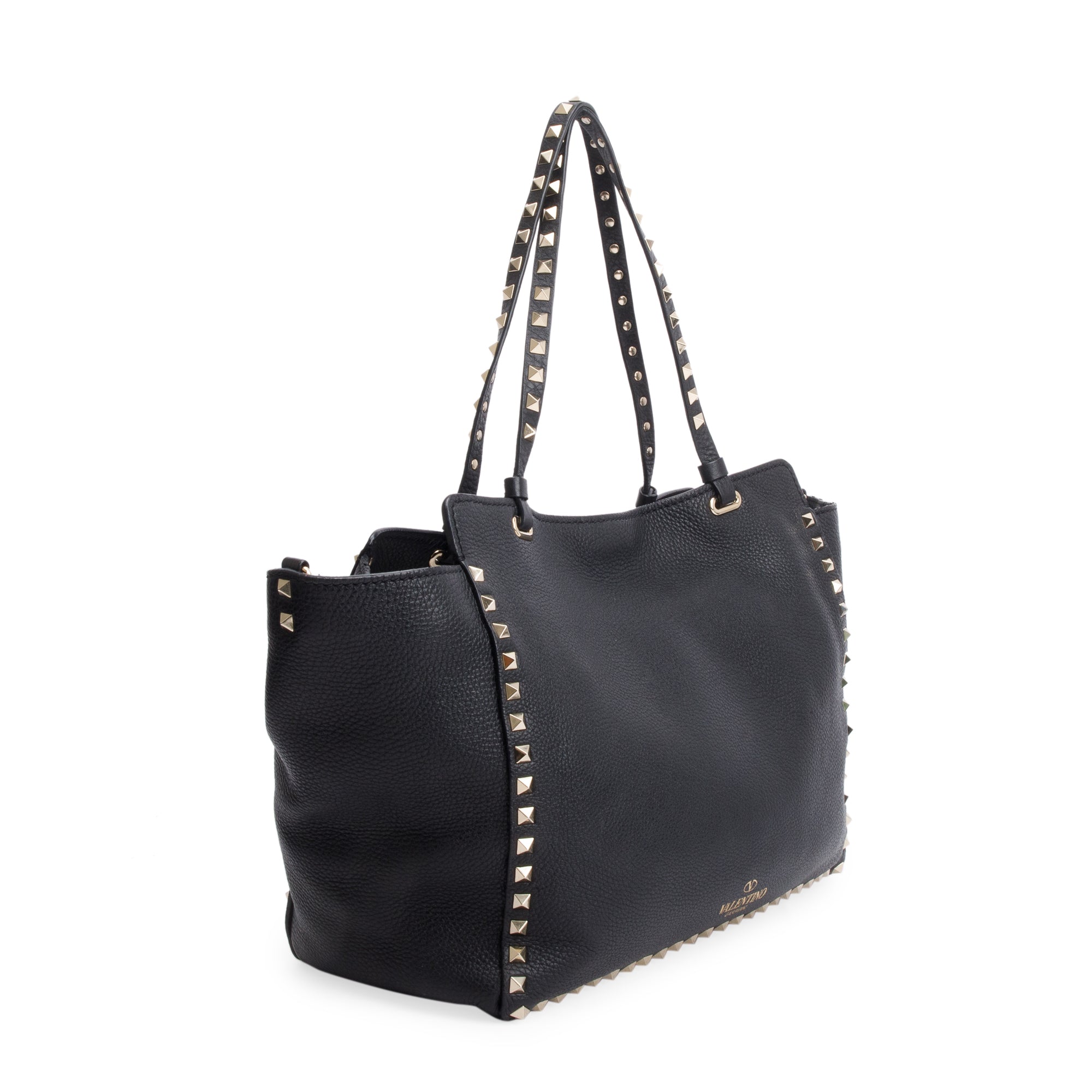 Valentino Black Calfskin Leather Medium Rockstud Tote Bag w/ Strap