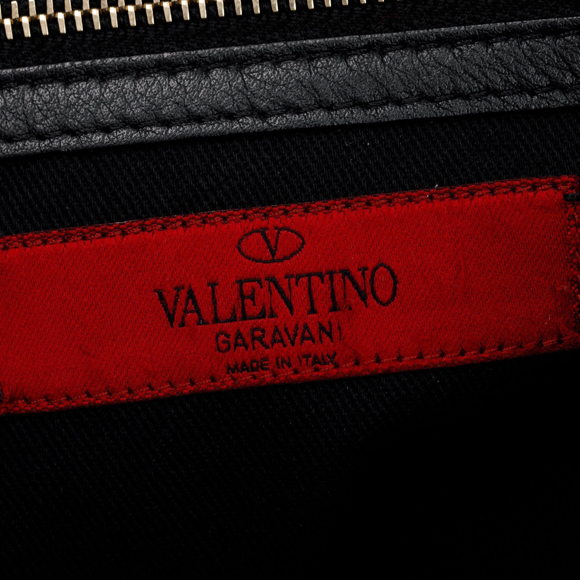 Valentino Black Calfskin Leather Medium Rockstud Tote Bag w/ Strap