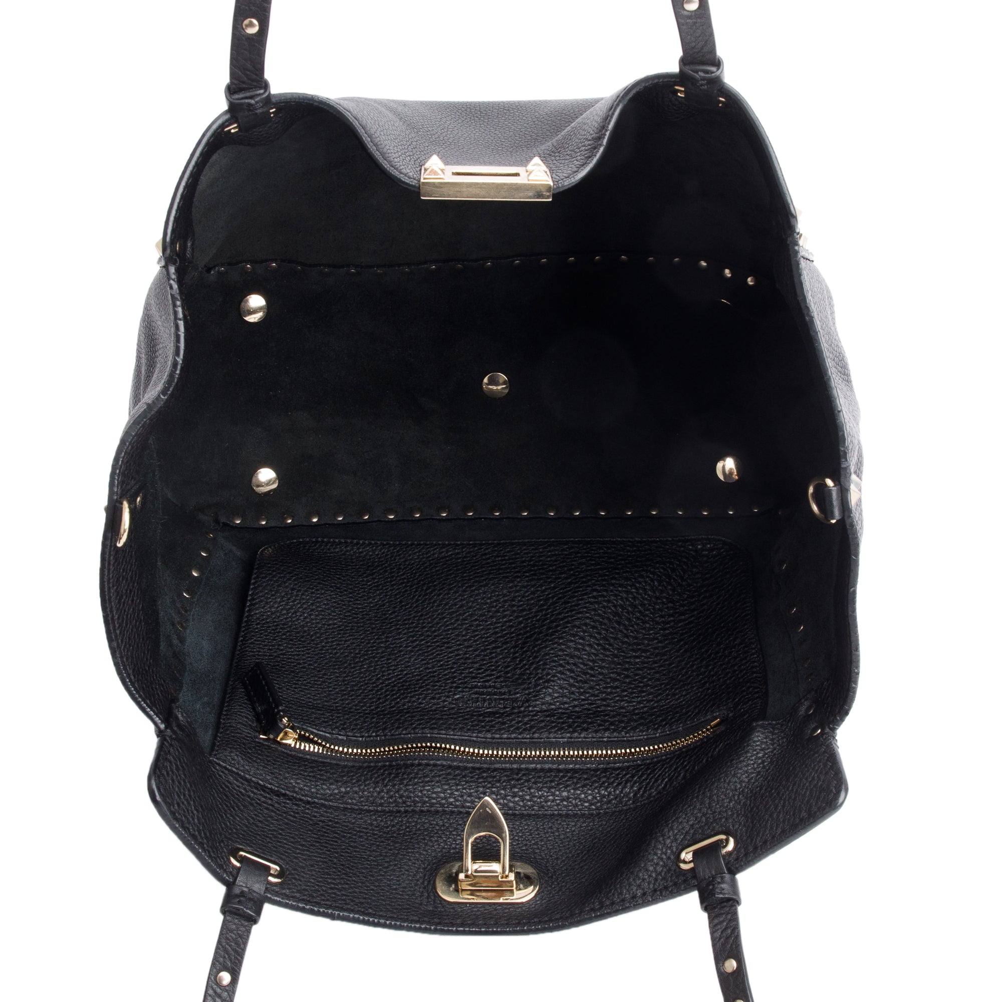 Valentino Black Calfskin Leather Medium Rockstud Tote Bag w/ Strap