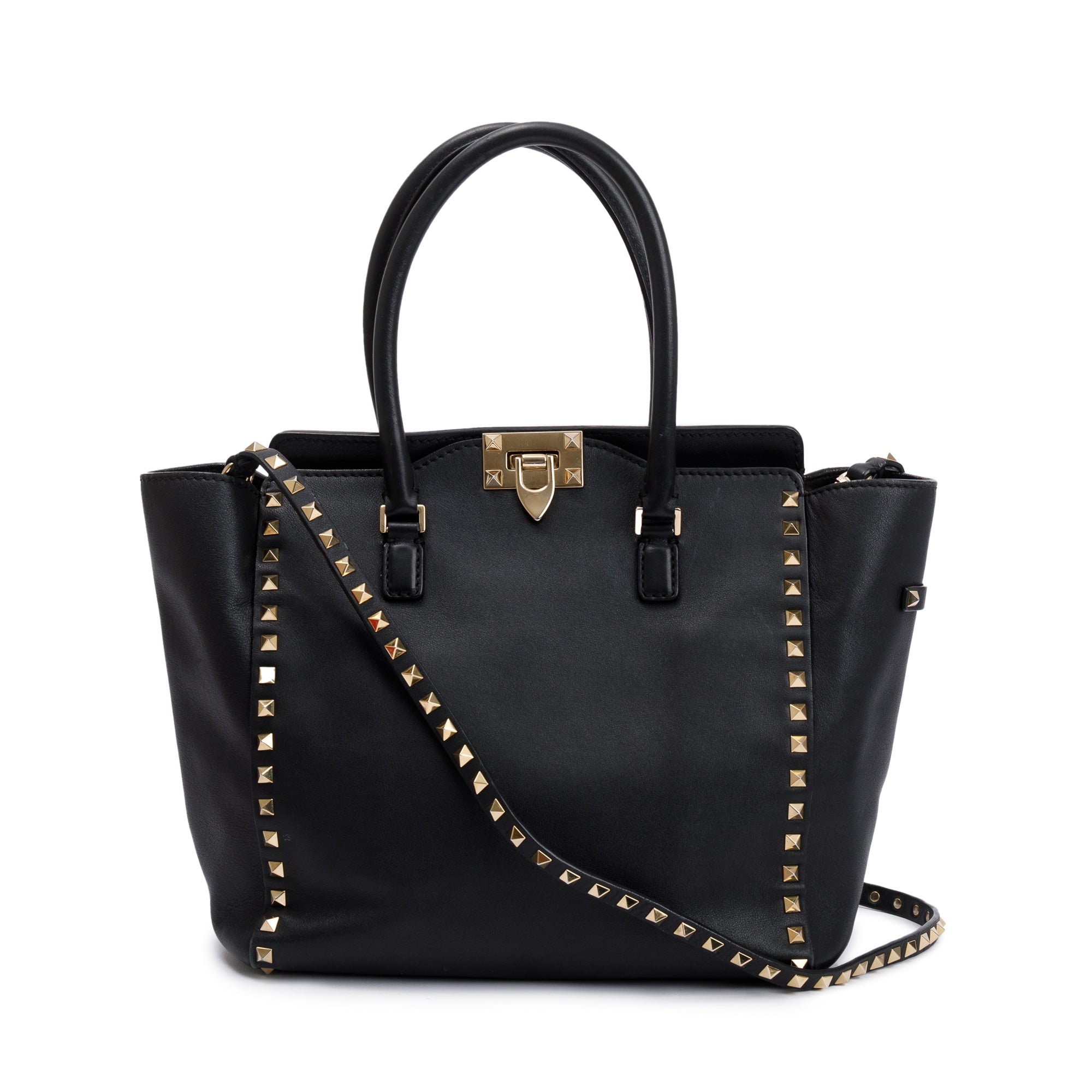 Valentino Black Calfskin Leather Medium Rockstud Tote Bag w/ Strap