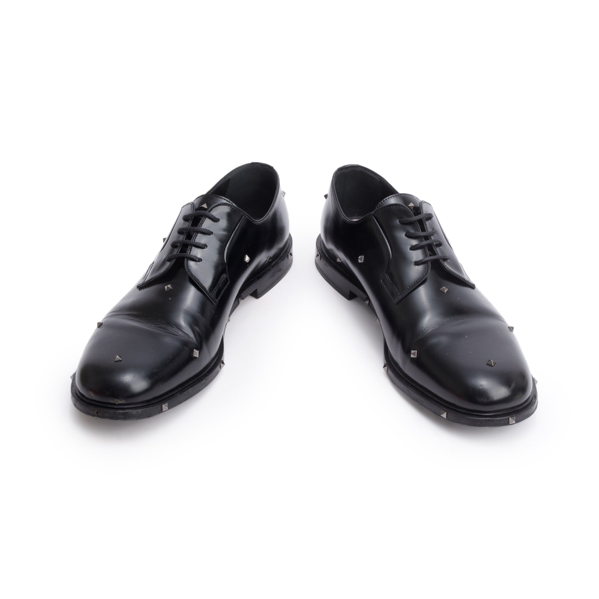 Valentino Black Calfskin Leather Rockstud Aristopunk Derby Men's Shoes, Size 45 w/ Box