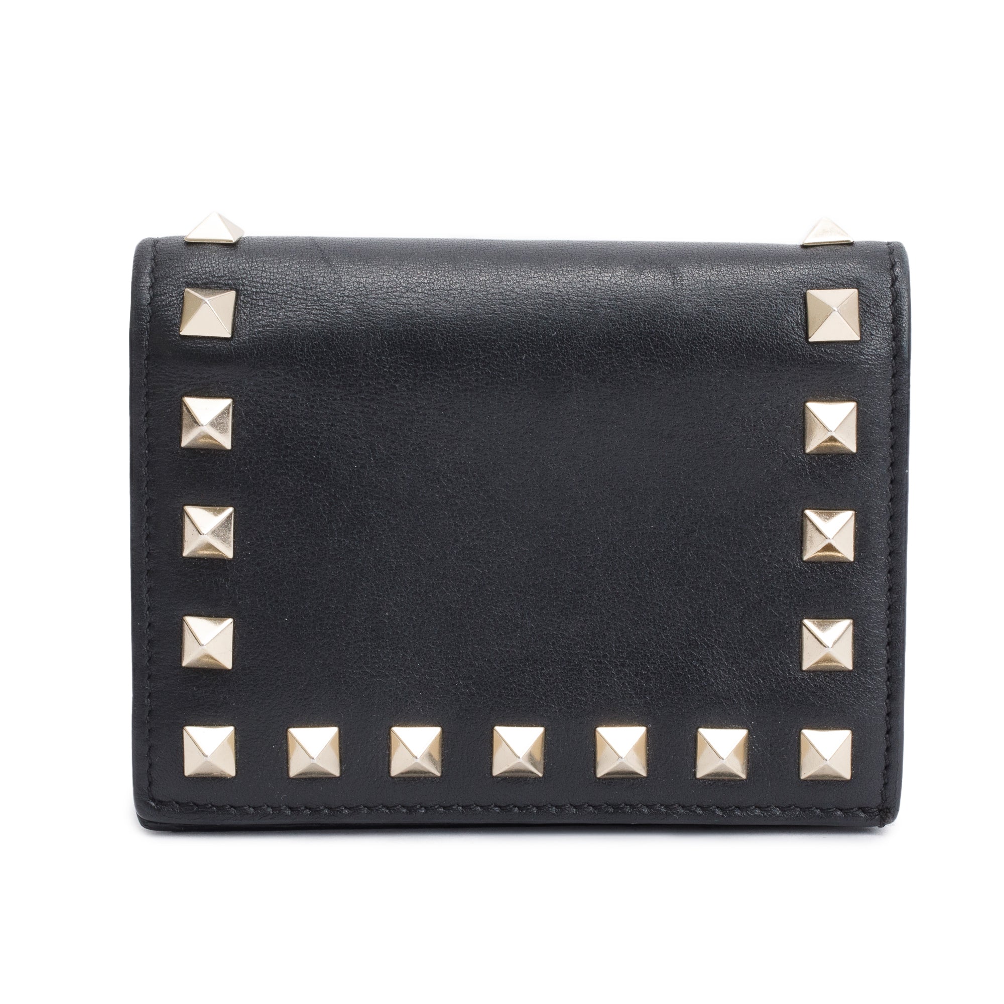 Valentino Black Calfskin Leather Rockstud Compact Wallet