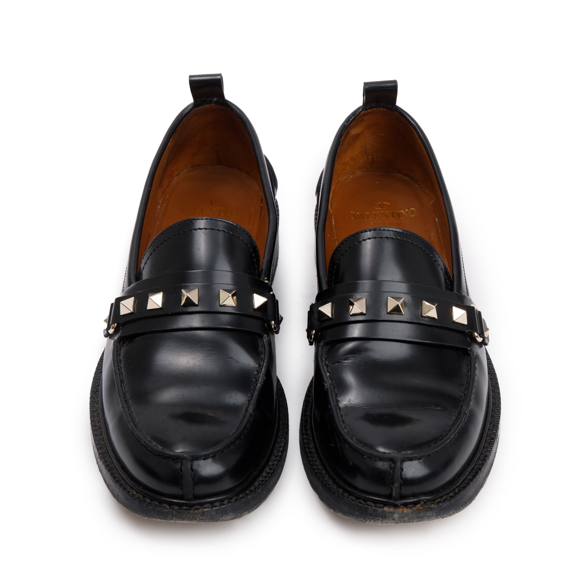 Valentino Black Calfskin Leather Rockstud Loafers, Size 36 w/ Box