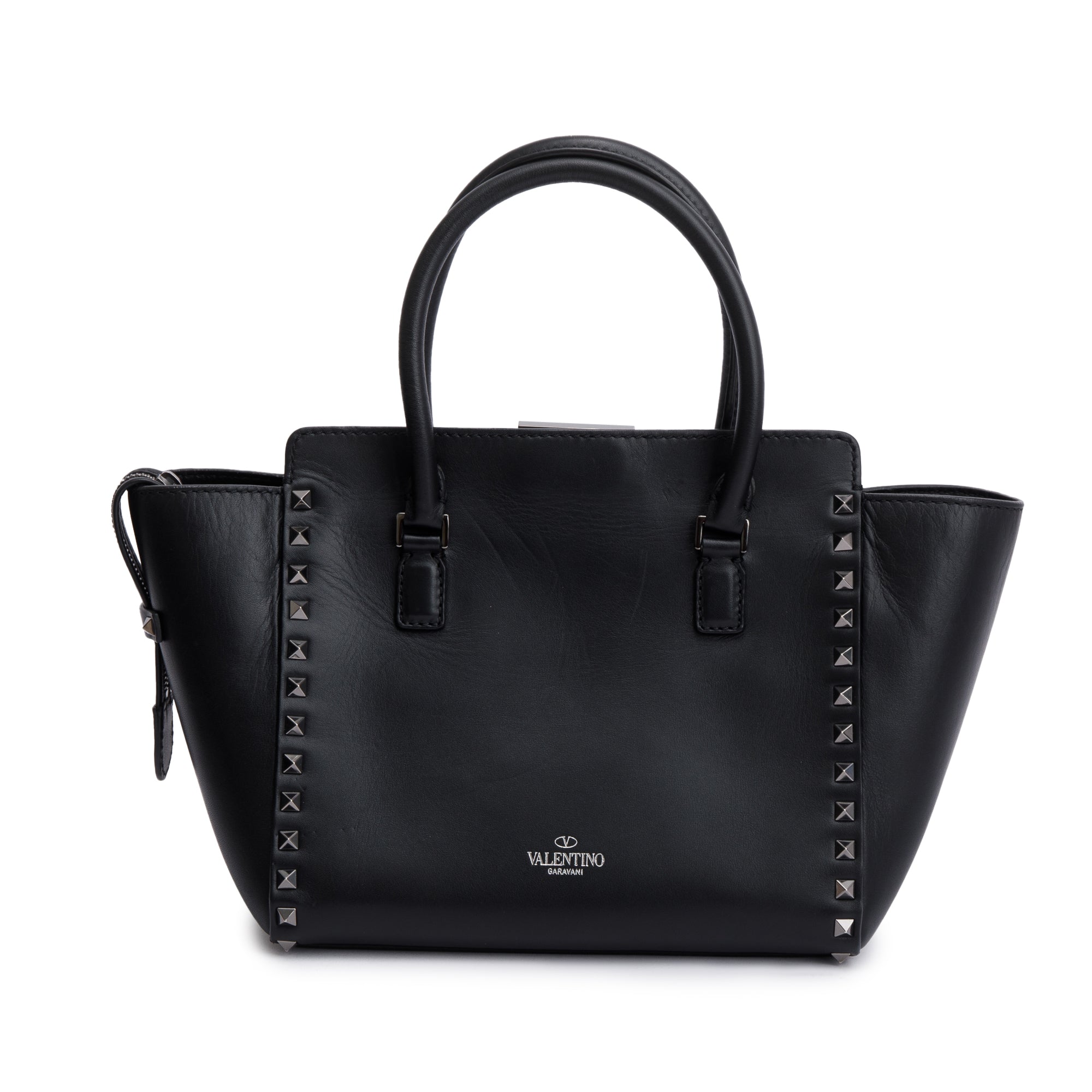 Valentino Black Calfskin Leather Small Rockstud Tote Bag w/ Strap