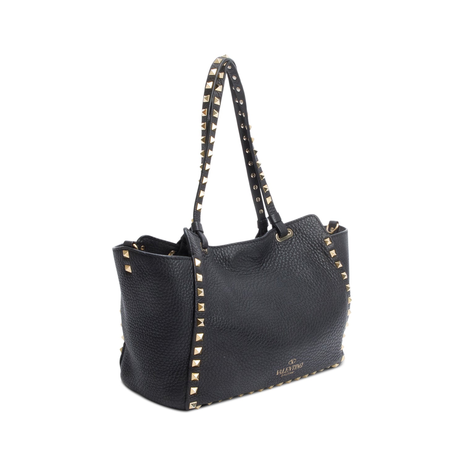 Valentino Black Calfskin Leather Small Rockstud Tote Bag w/ Strap