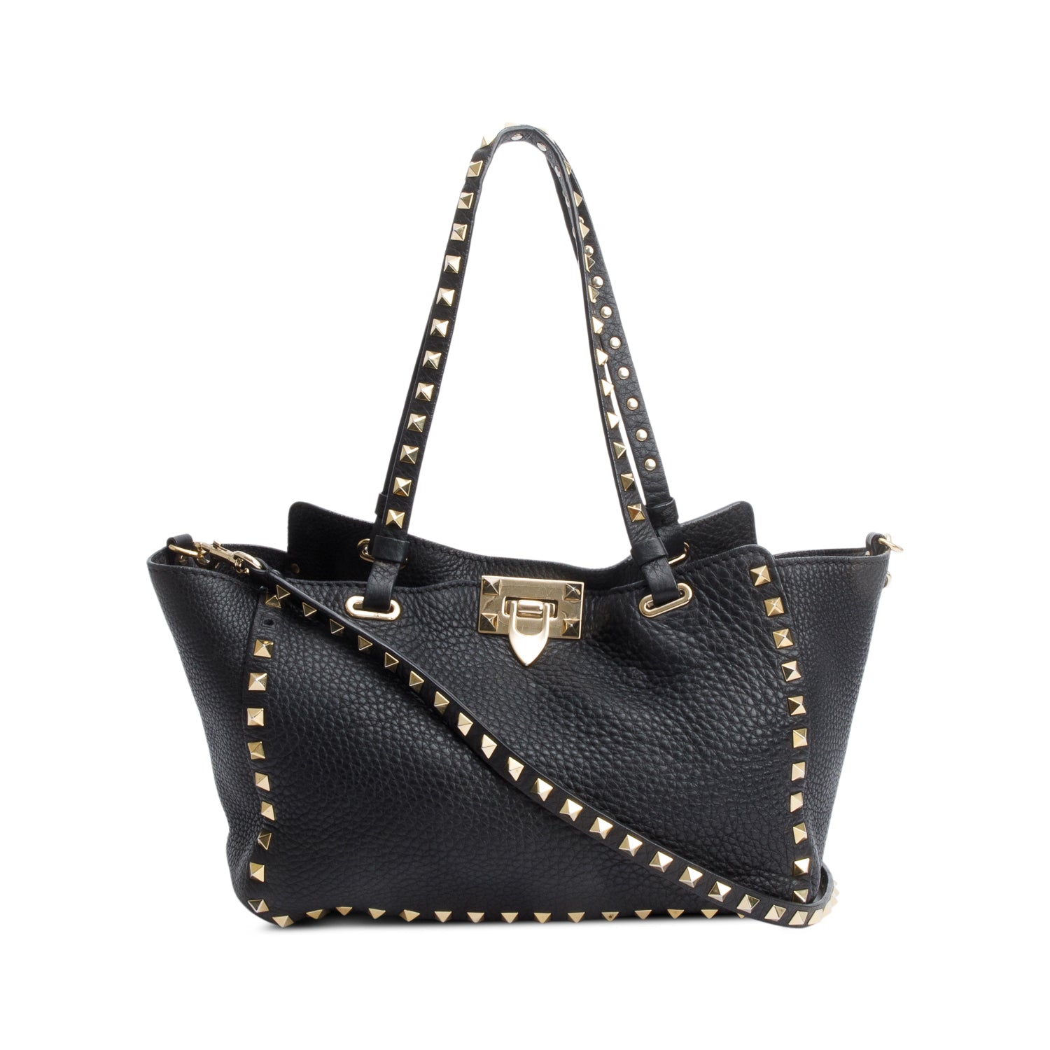 Valentino Black Calfskin Leather Small Rockstud Tote Bag w/ Strap