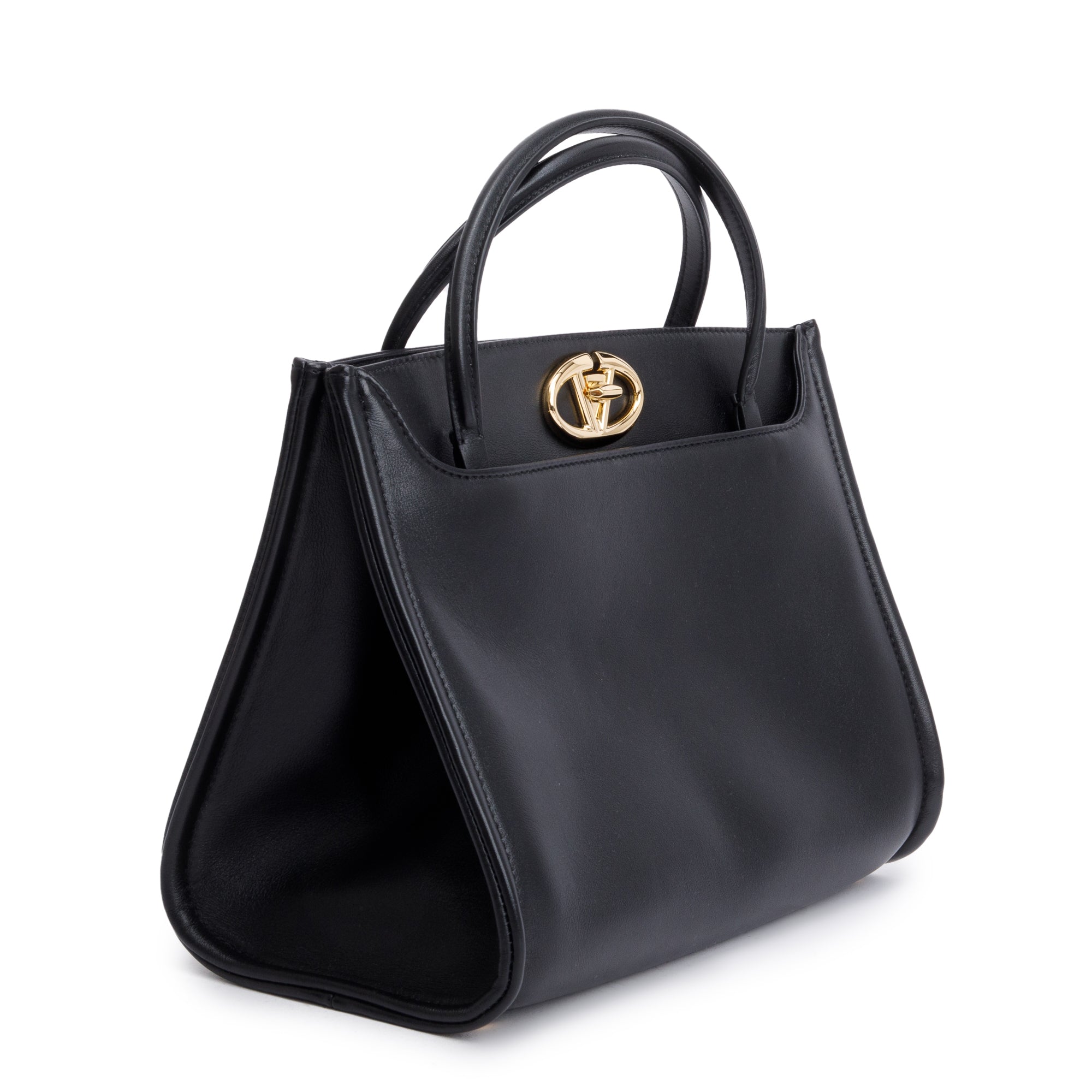 Valentino Black Calfskin Leather Small Vlogo Locker Satchel w/ Strap