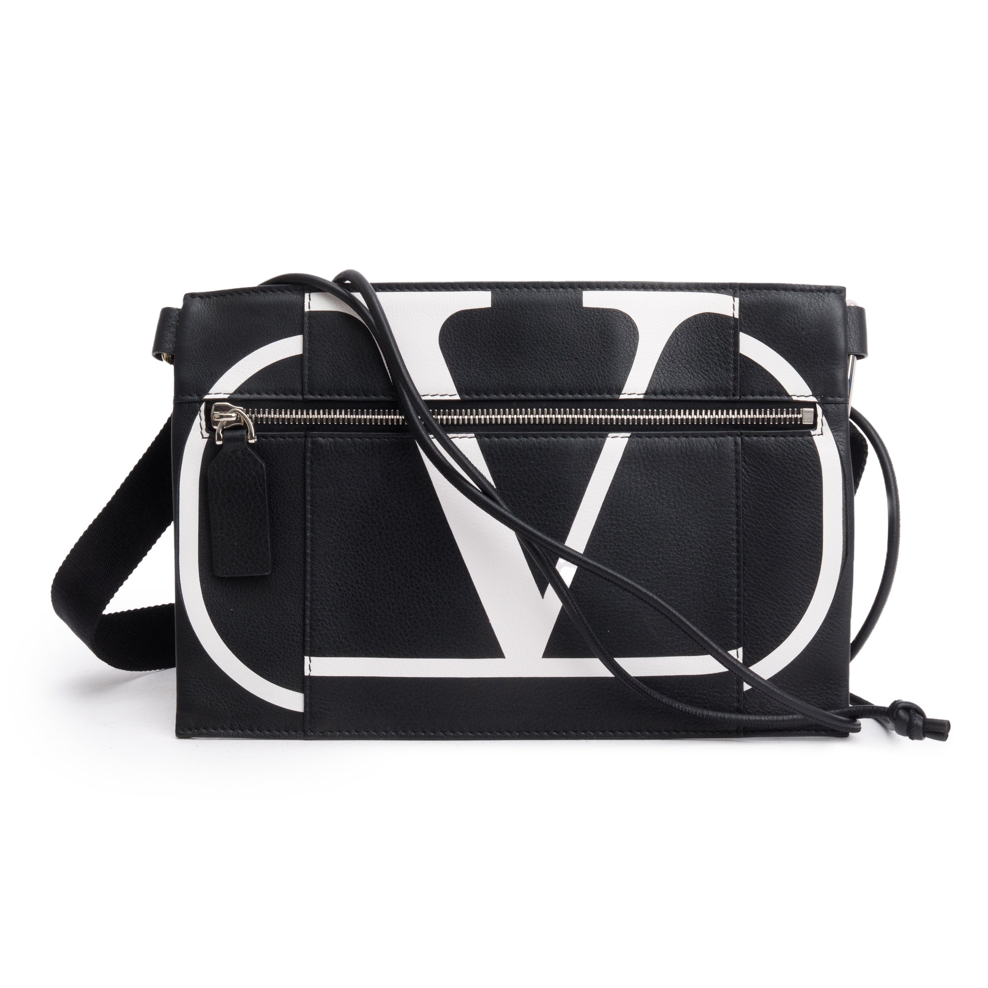 Valentino Black Calfskin Leather VLTN Messenger Pouch
