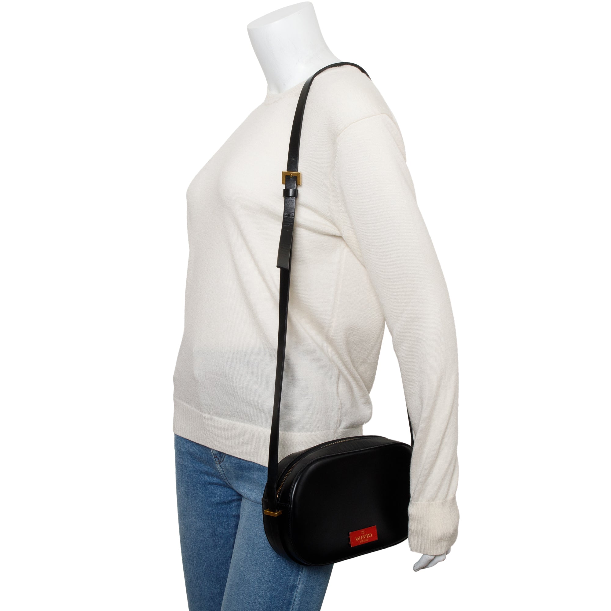 Valentino Black Calfskin Leather Vlogo Walk Crossbody Bag