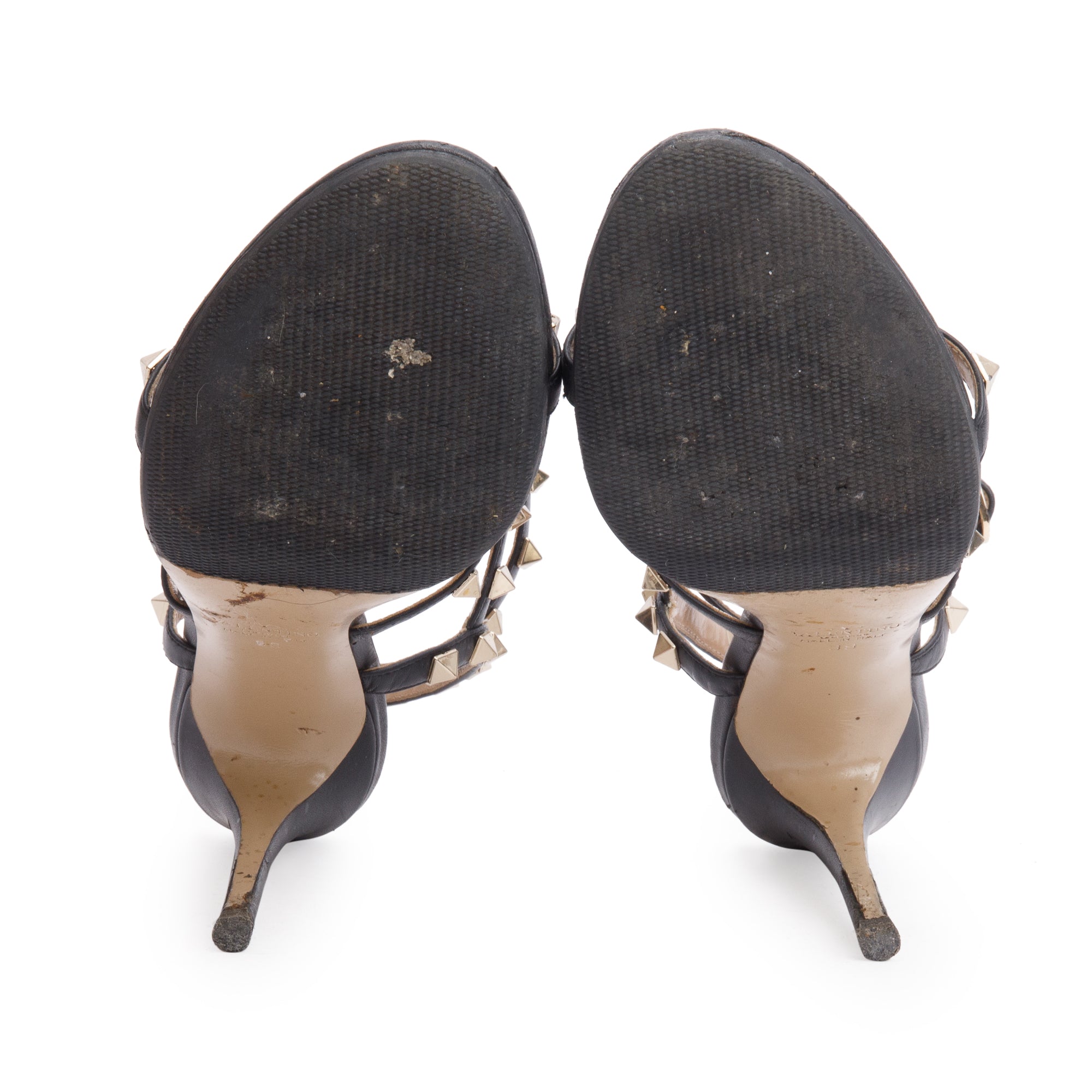 Valentino Black Calfskin Rockstud Ankle Strap Heeled Sandals, Size 39 w/ Box