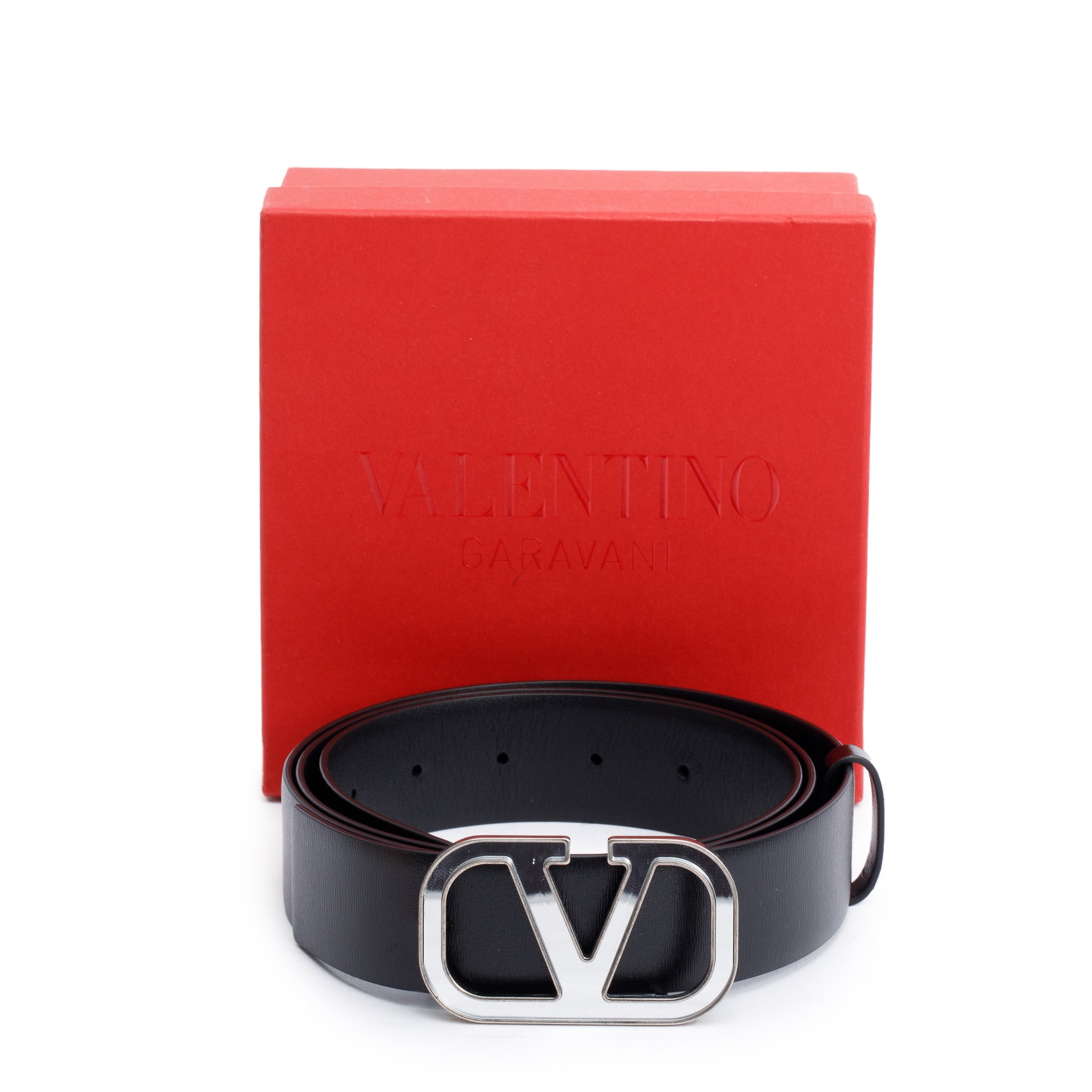 Valentino Black Calfskin Vlogo Signature 35 MM Leather Belt, 110 44 w/ Box