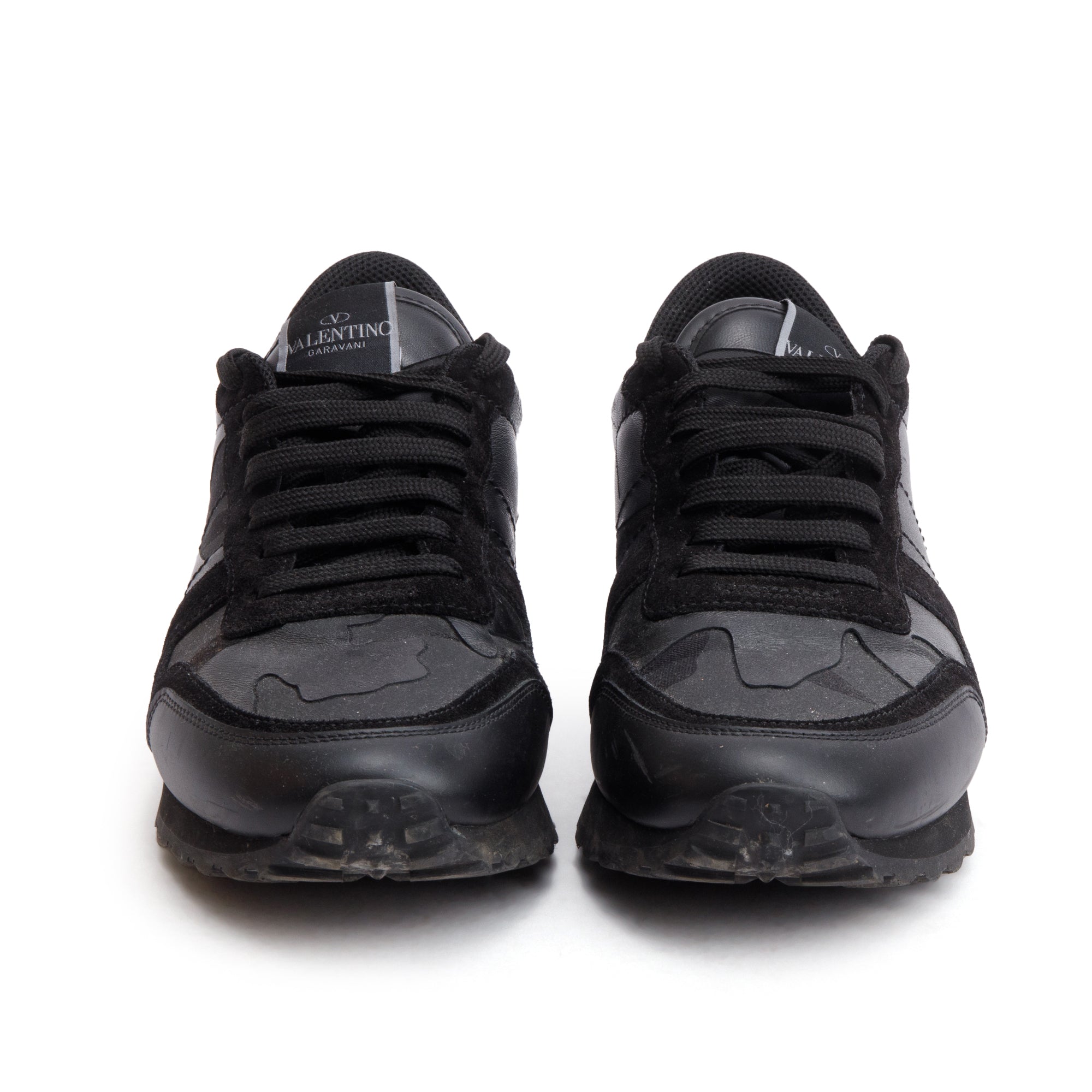 Valentino Black Camouflage Fabric Leather Rockrunner Sneakers, Size 42 w/ Box