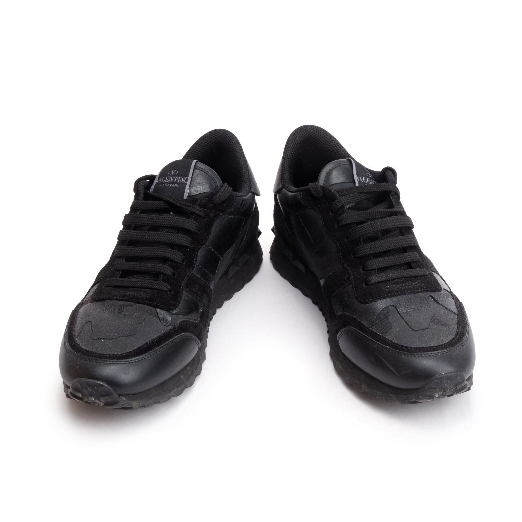 Valentino Black Camouflage Fabric Leather Rockrunner Sneakers, Size 42 w/ Box