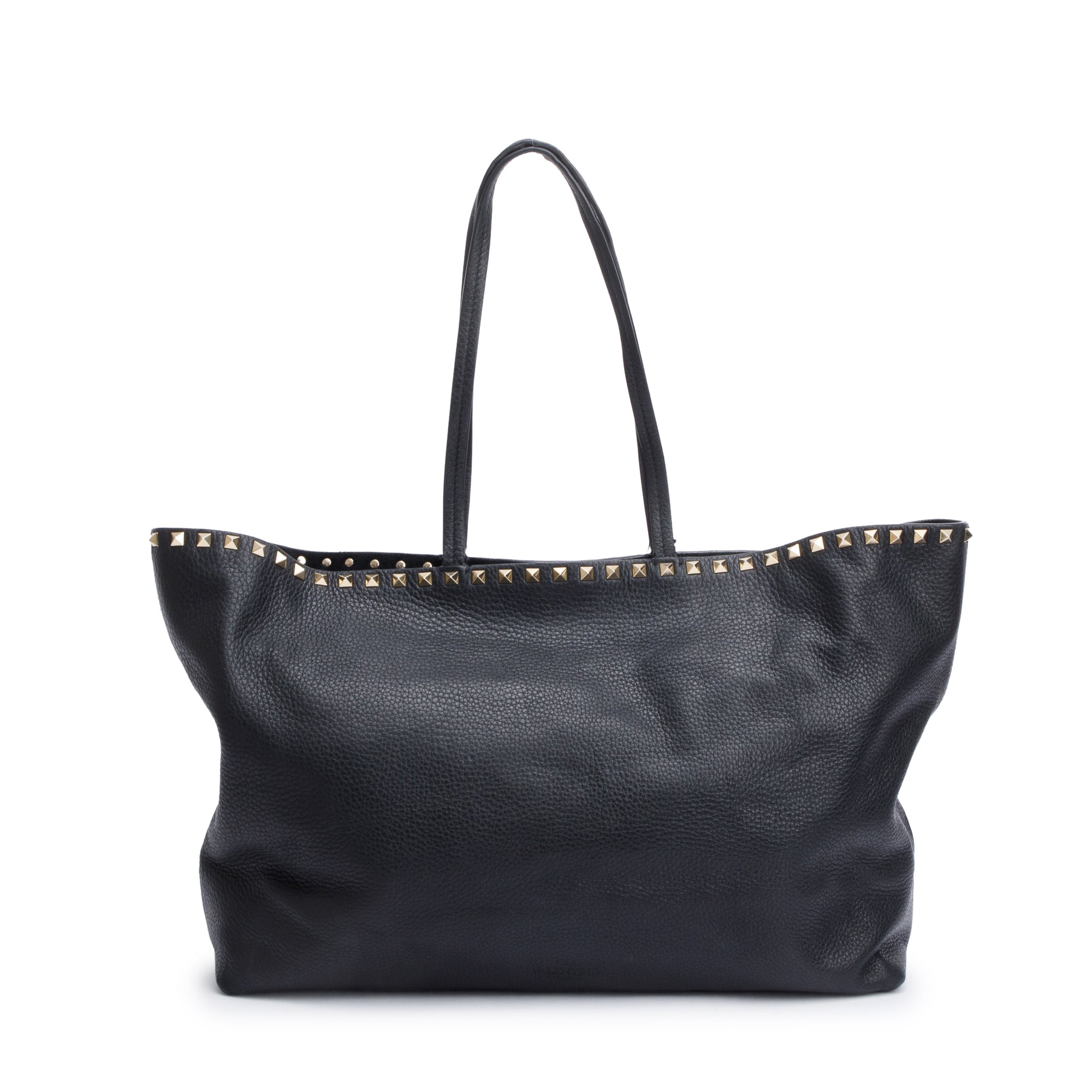Valentino Black Grained Calfskin Large Rockstud Tote