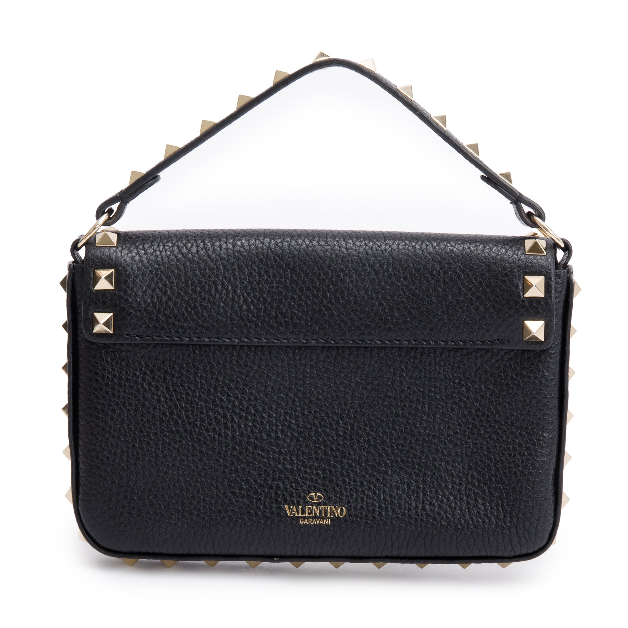 Valentino Black Grained Calfskin Leather Rockstud Handie Mini Crossbody Bag w/ Box